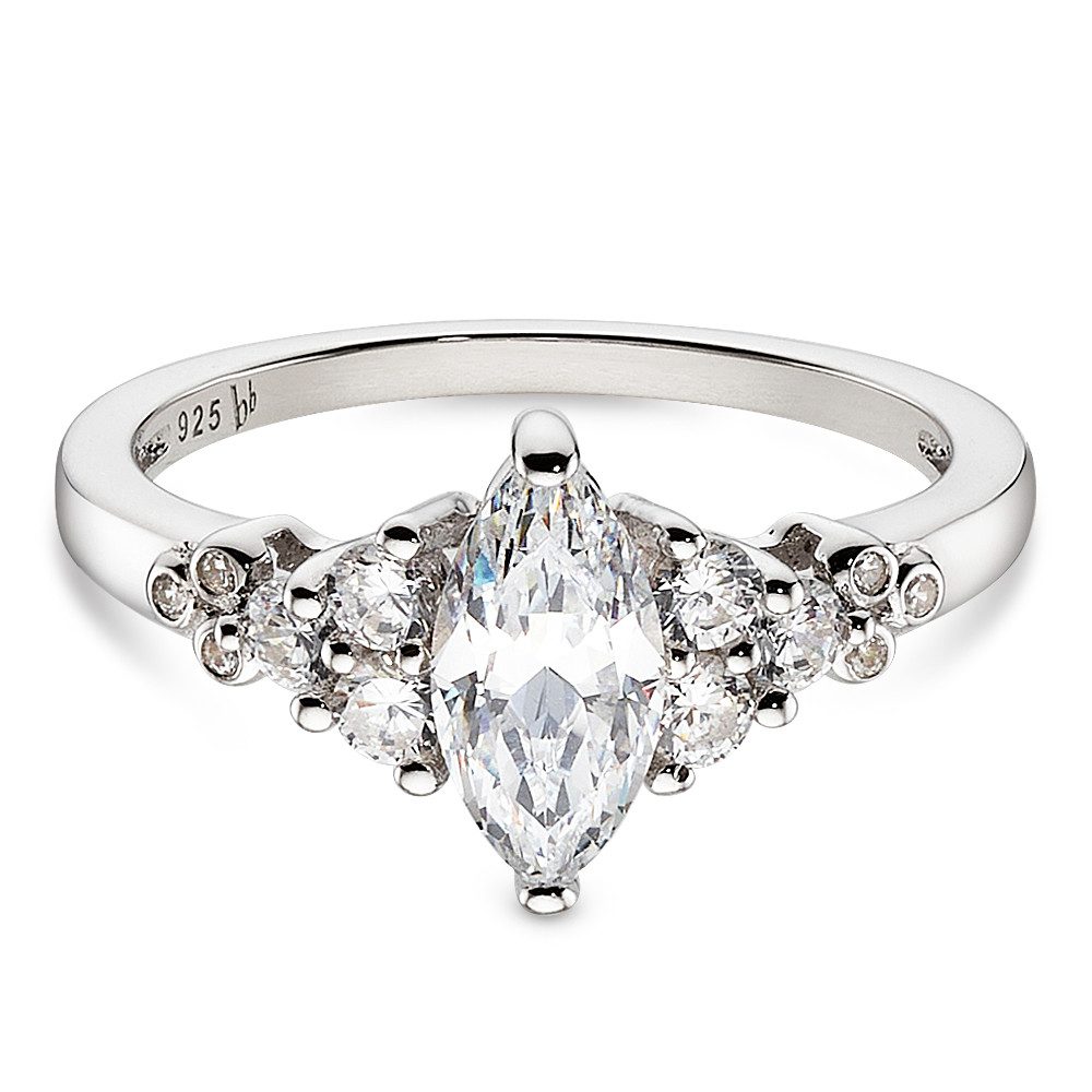 Bruno Banani Silberring Schmuck Geschenk Verlobungsring rhodiniert, mit Zirkonia (synth)