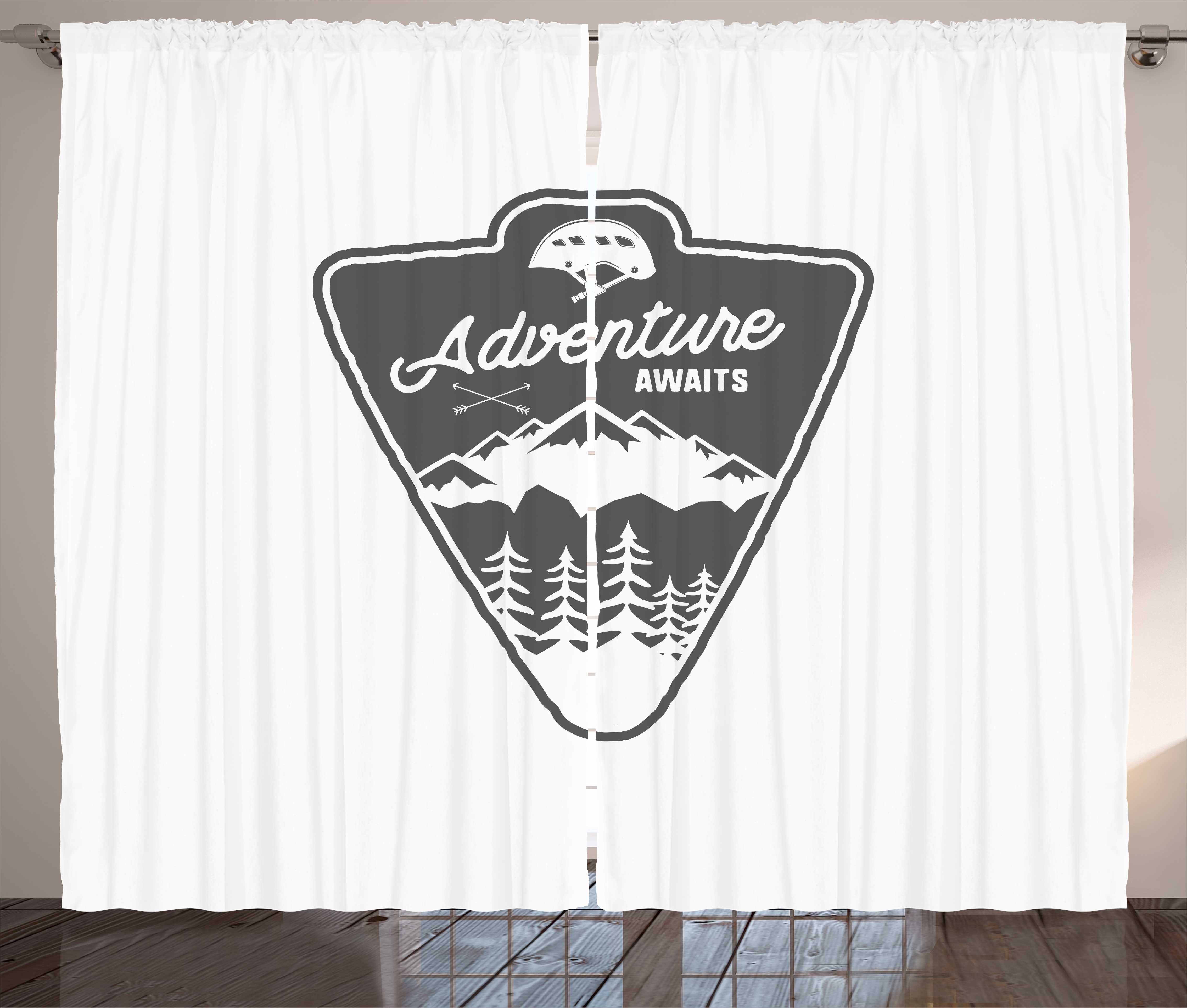 Gardine Schlafzimmer Kräuselband Vorhang mit Schlaufen und Haken, Abakuhaus, Das Abenteuer wartet Camping und Wandern Entwurf
