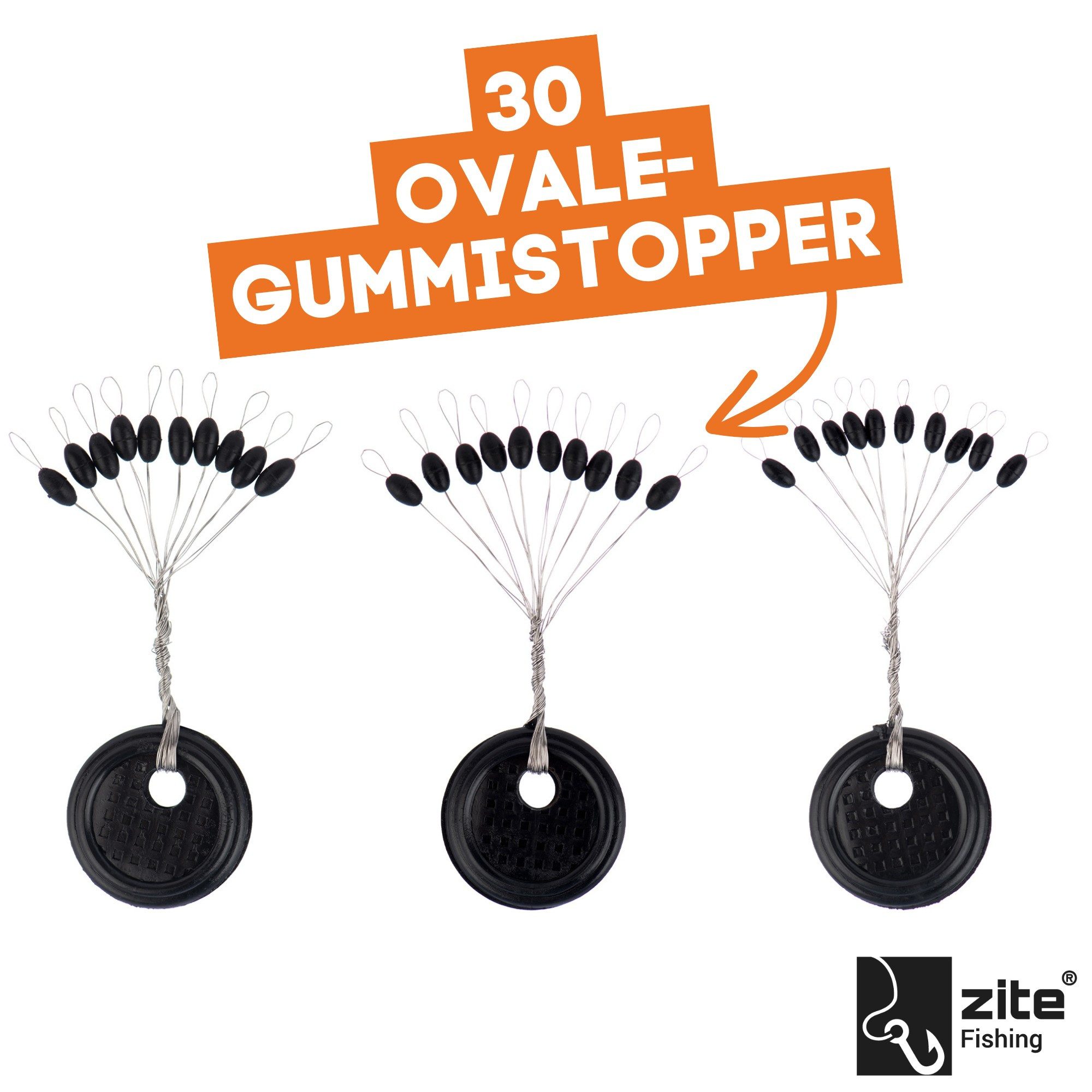 Zite Schnurstopper 3 Gr. oval oder zylindrisch Gummistopper schwarz Silikon Angelzubehör