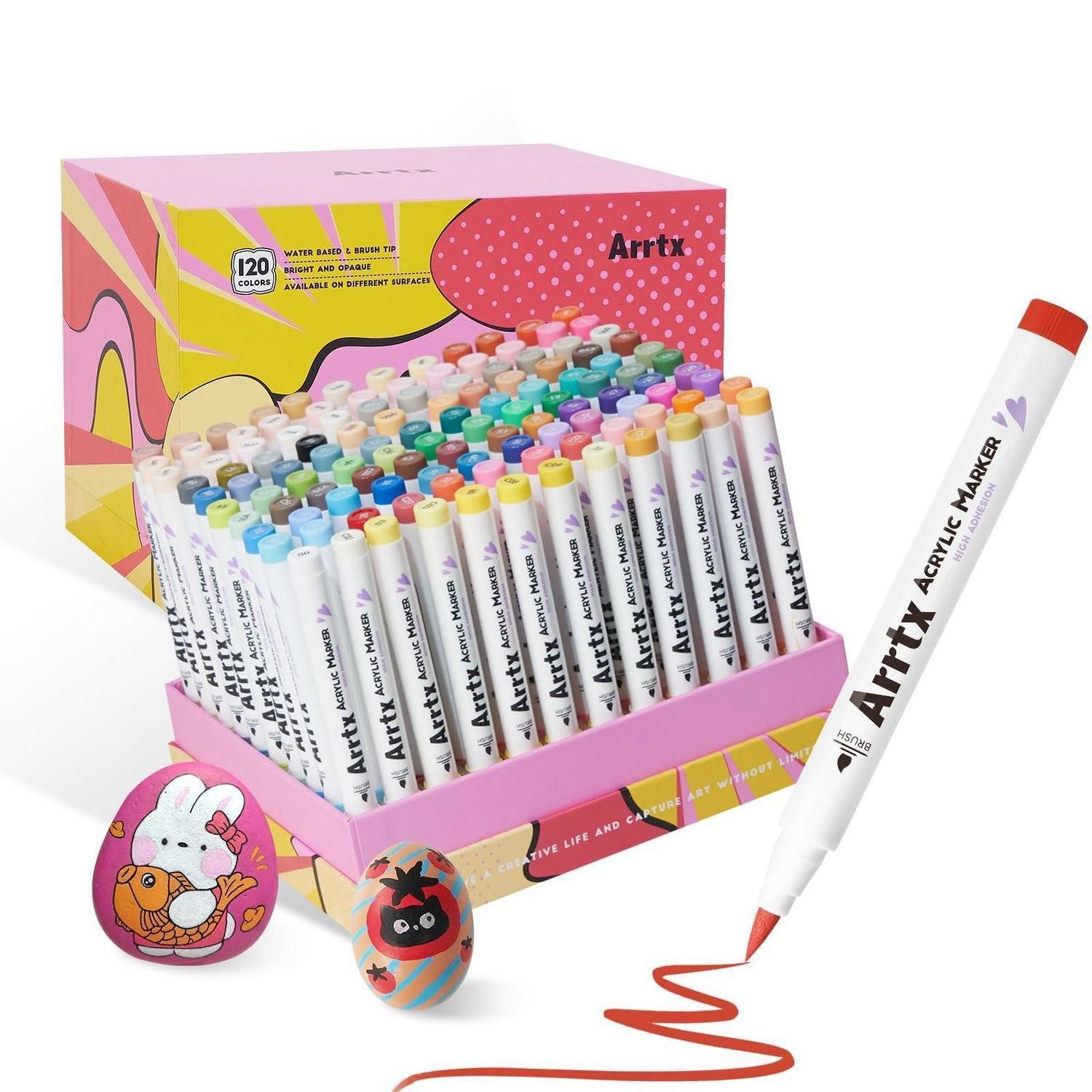 LuxusKollektion Marker Acrylstifte Set 120 Farben Pinselspitze wasserfest