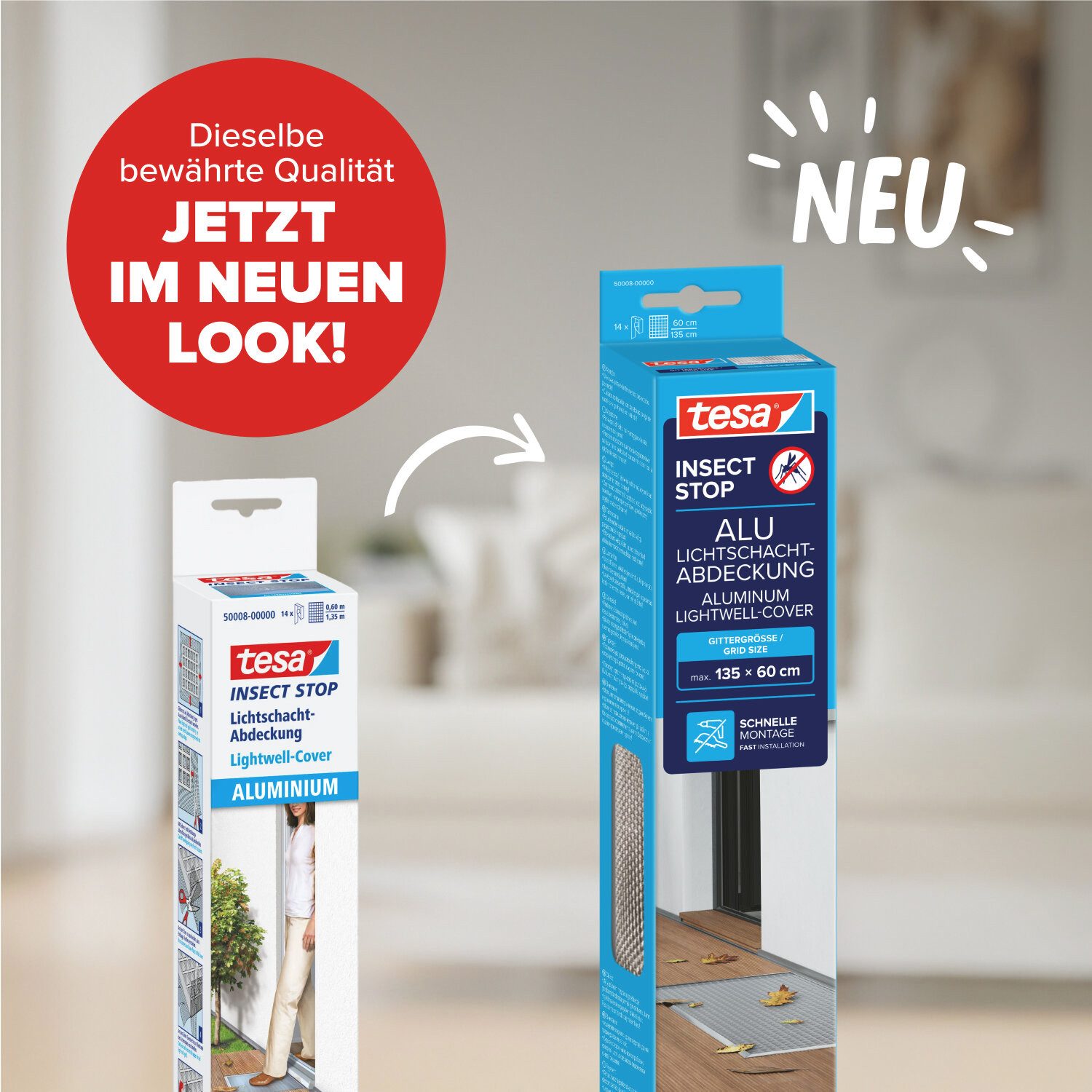 tesa Fliegengitter-Gewebe Alu Lichtschachtabdeckung - für Kellerfenster, (Komplett-Set, INSECT STOP, einfache Montage, witterungsbeständig 1,35m x 60cm), Schutz vor Insekten, Nagetieren und Schmutz für Kellerfenster