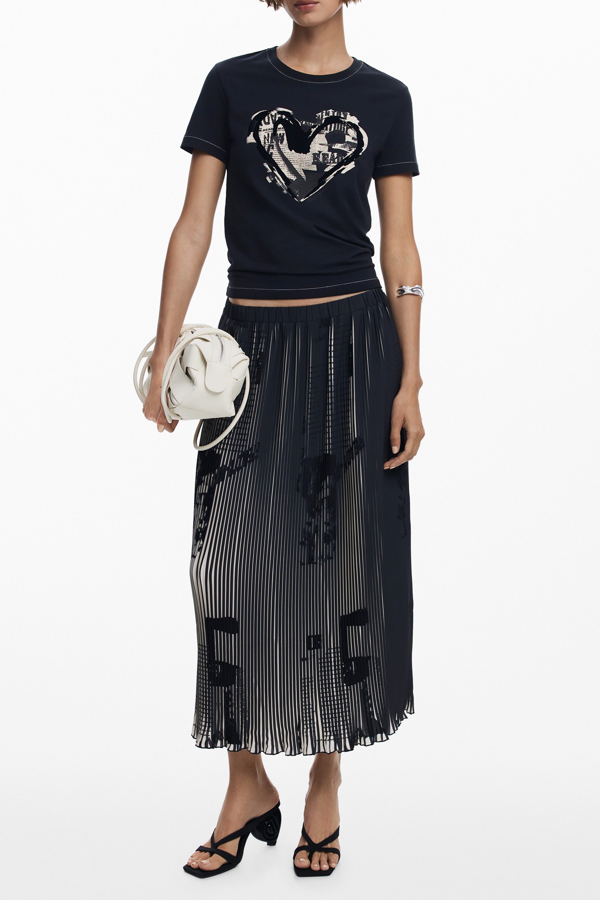 Desigual Jerseyrock Schwarzer langer Damenrock mit Plissee & Gummizug – Eleganter Look