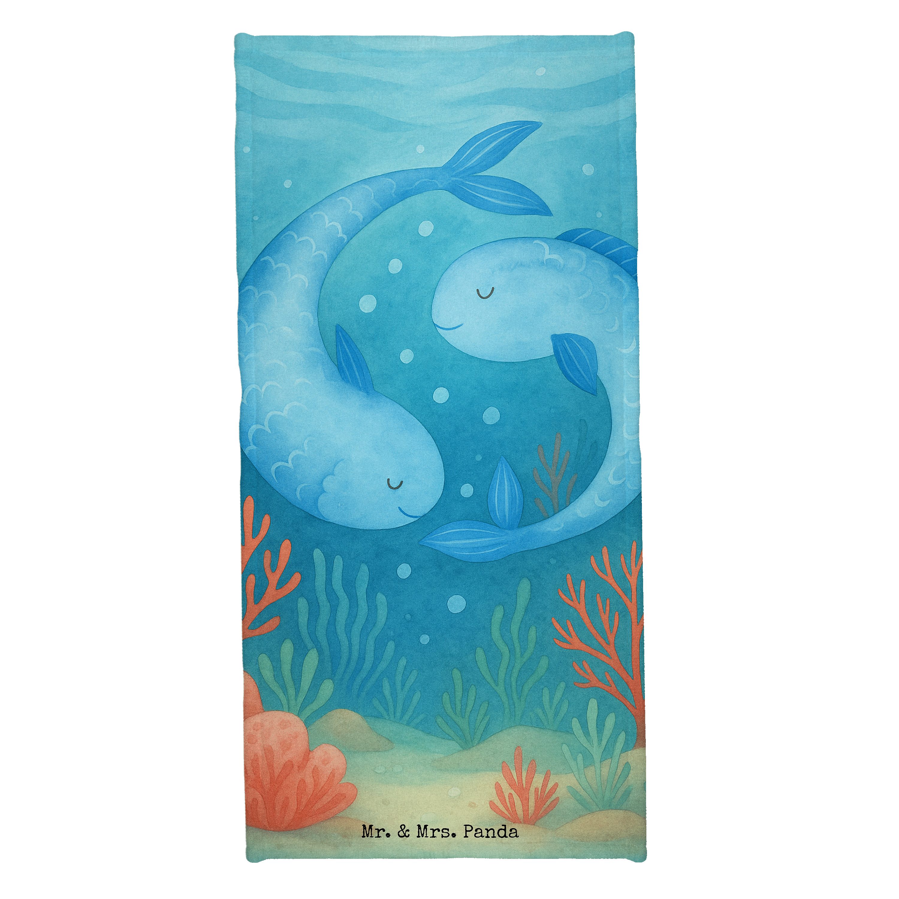 Mr. & Mrs. Panda Handtuch Sternzeichen Fische Design, Strandtuch, Weiß, Duschtuch, Geschenk, St, Kunstfaser (Packung), frottierhandtuch Geschenk Februar Frotteetuch