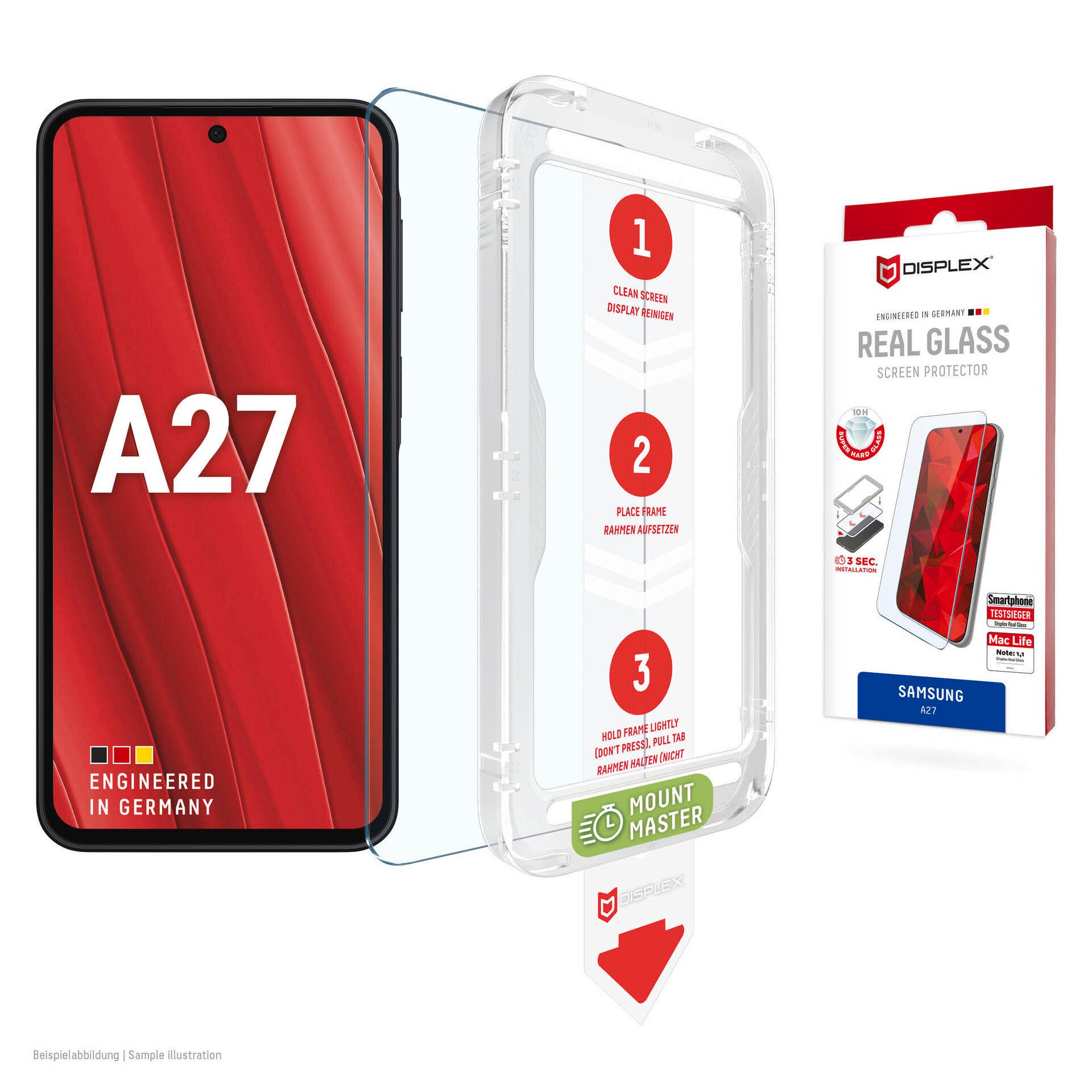 Displex Displayschutzglas Real Glass Screen Protector für Samsung Galaxy A27 5G, Displayschutzfolie, Schutzfolie, Bildschirmschutz, kratz- & stoßfest