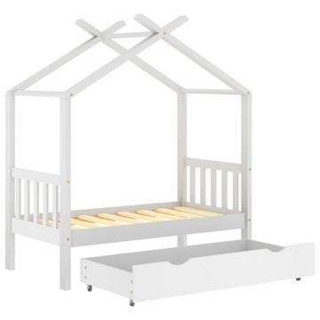 vidaXL Kinderbett Kinderbett Himmelbett mit Schublade Weiß Massivholz Kiefer 70x140 cm