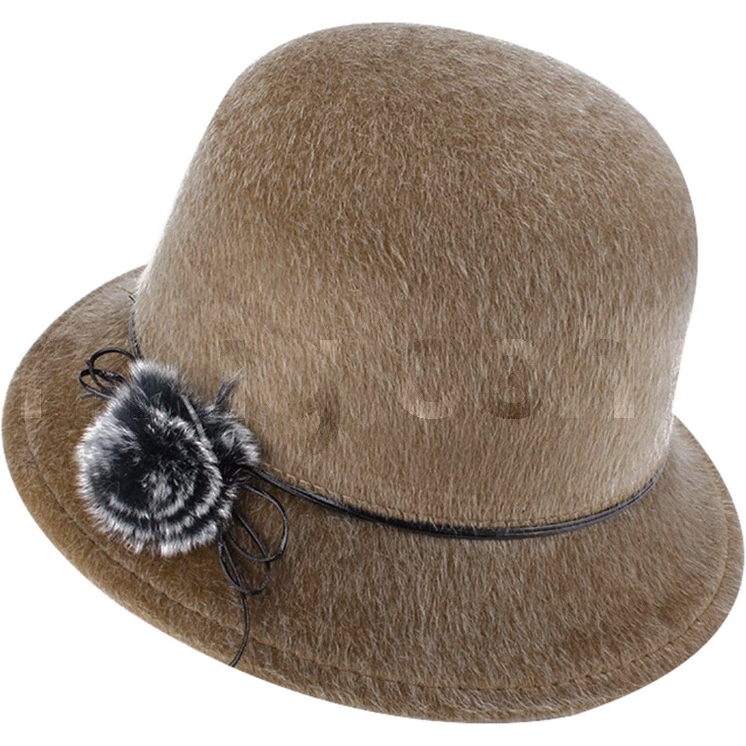 Mütze Wintermütze Klassisch MAGICSHE Filzhut Für Fedora Hut,Eleganter Frauen Wollfilz Khaki