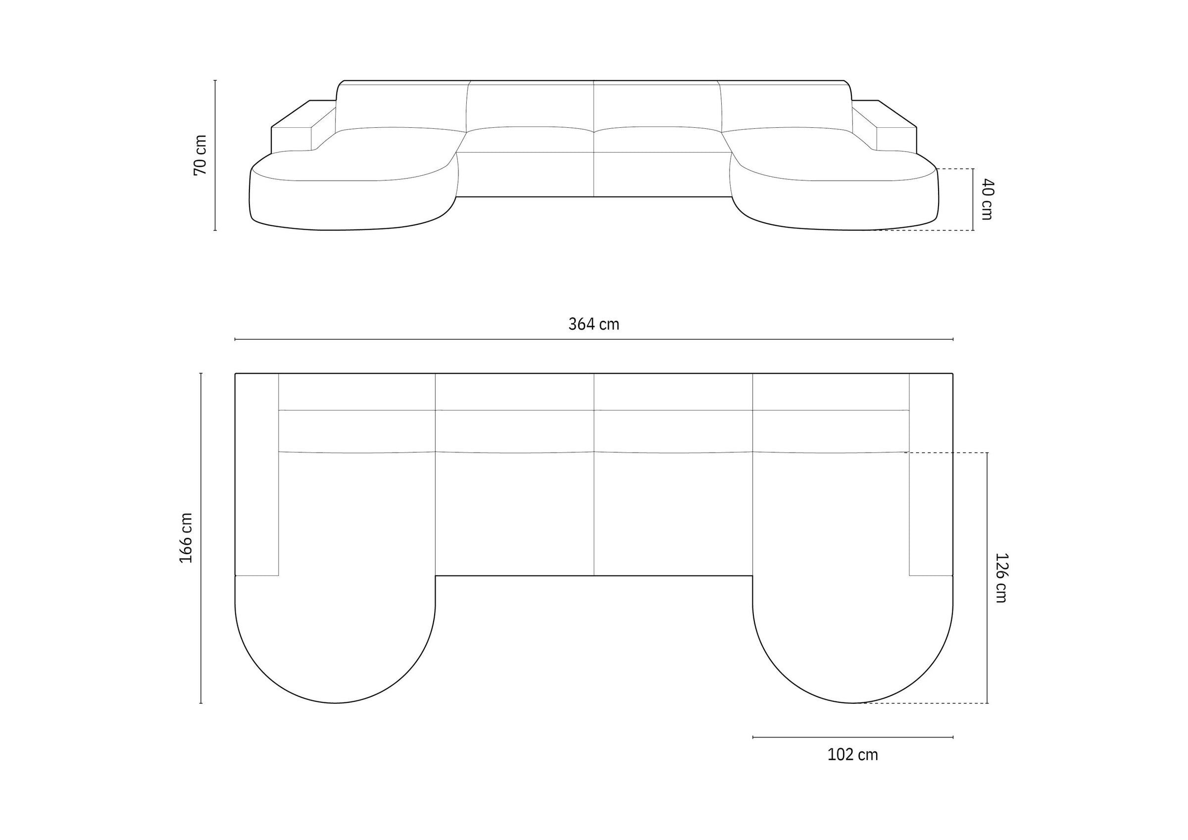 Micadoni Ecksofa Jodie, Panorama 6-Sitzer runde Recamiere