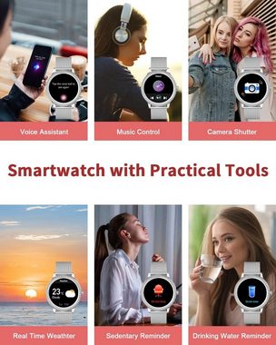 Lige Smartwatch (1,32 Zoll, Android iOS), Für Damen mit Telefonfunktion Fitnessuhr mit SpO2 Wasserdicht Damenuhr