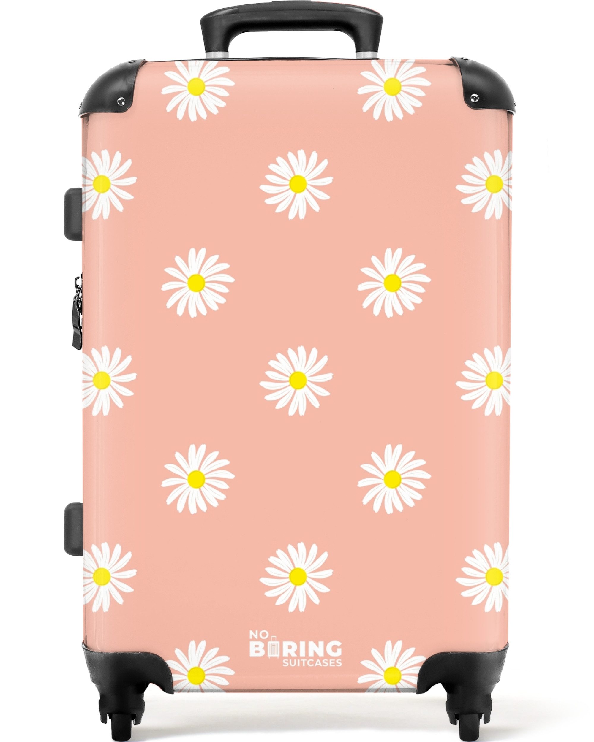 NoBoringSuitcases.com© Hartschalen-Trolley Pastellorange mit Gänseblümchen günstig online kaufen
