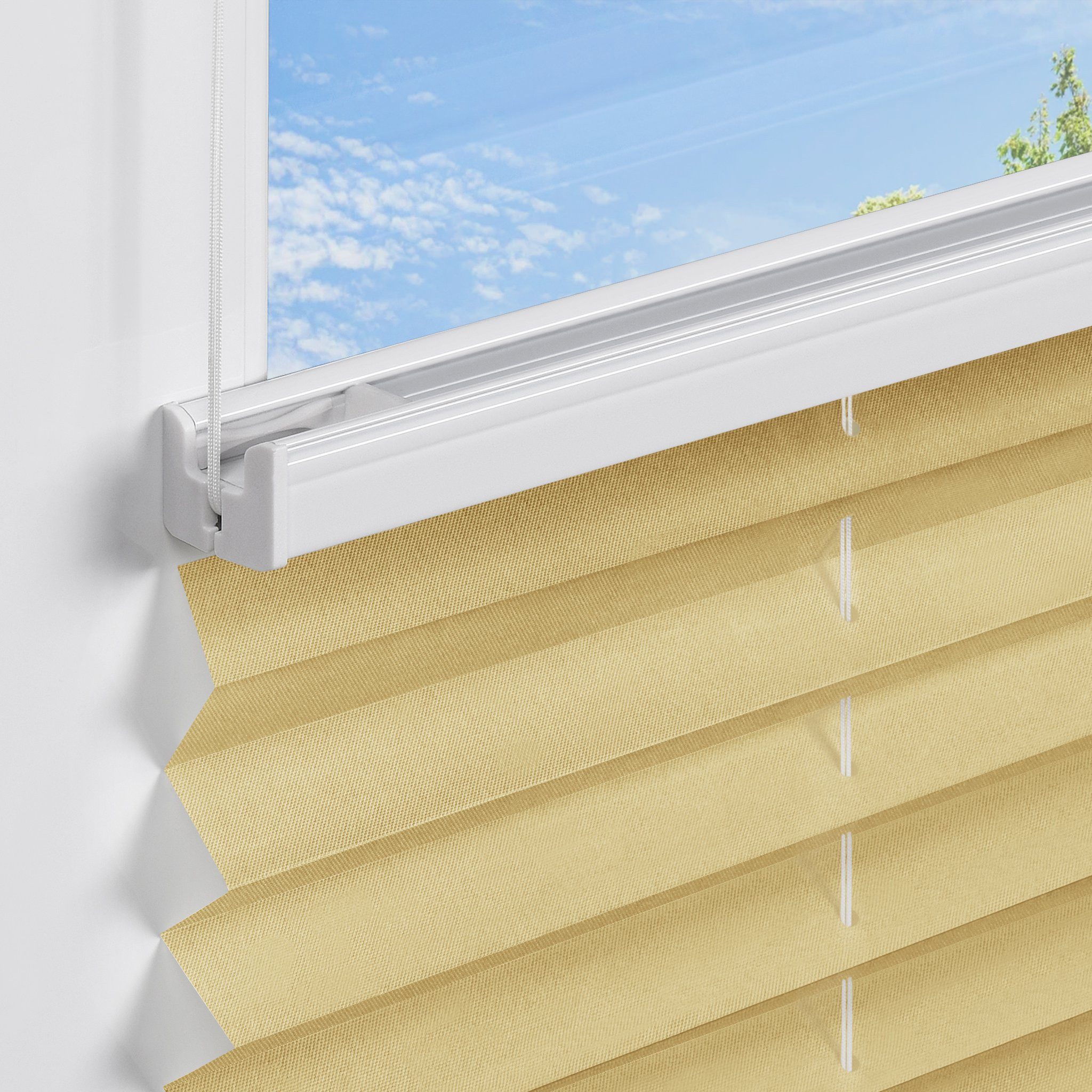 jalousiescout Plissee Pure Plissee Premium, 30 x 110 cm, beige, halbtransparent, ohne Bohren, verspannt, Klemmfix, Polyester-Stoff, blickdicht und lichtdurchlässig