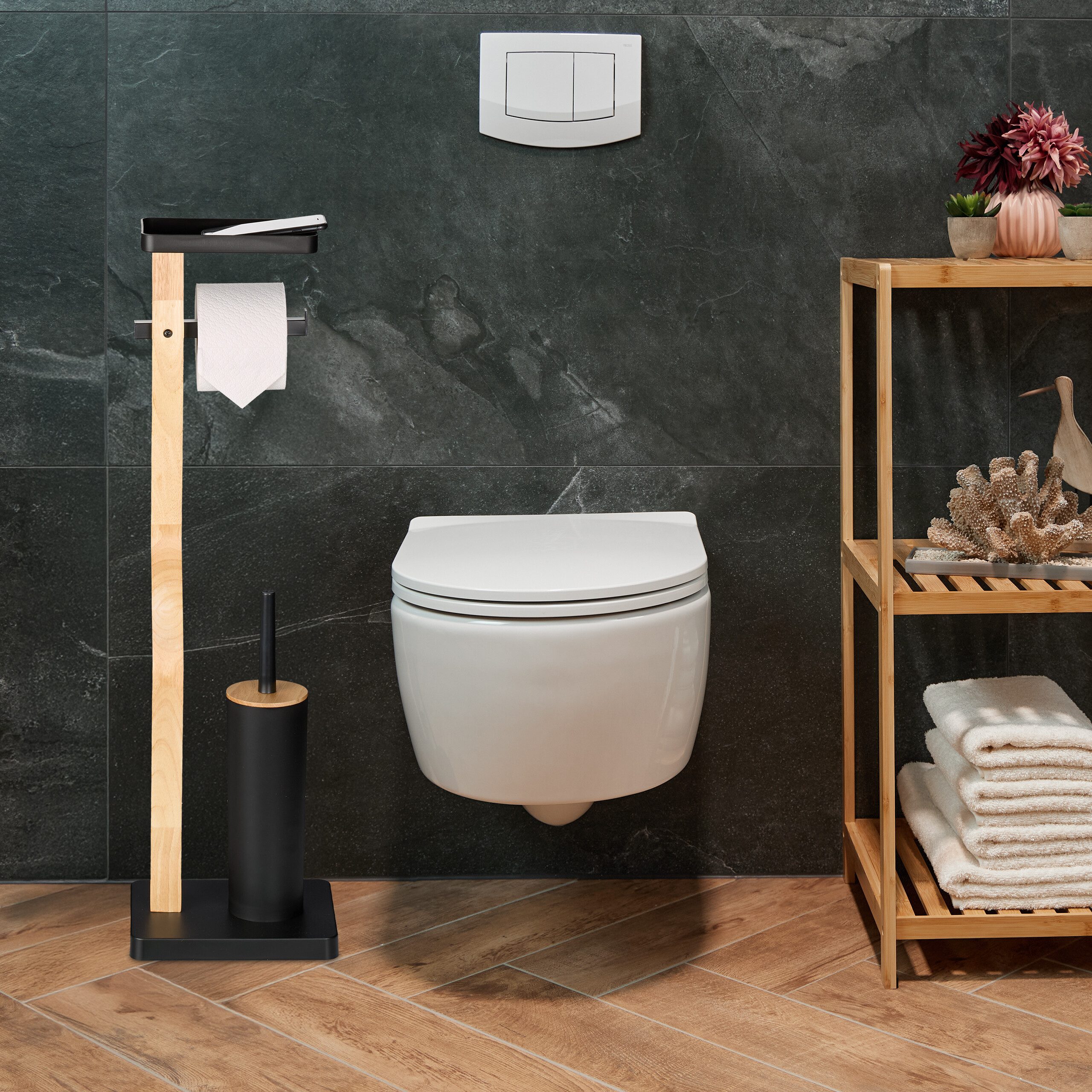 relaxdays WC-Garnitur mit Ablage, Schwarz günstig online kaufen