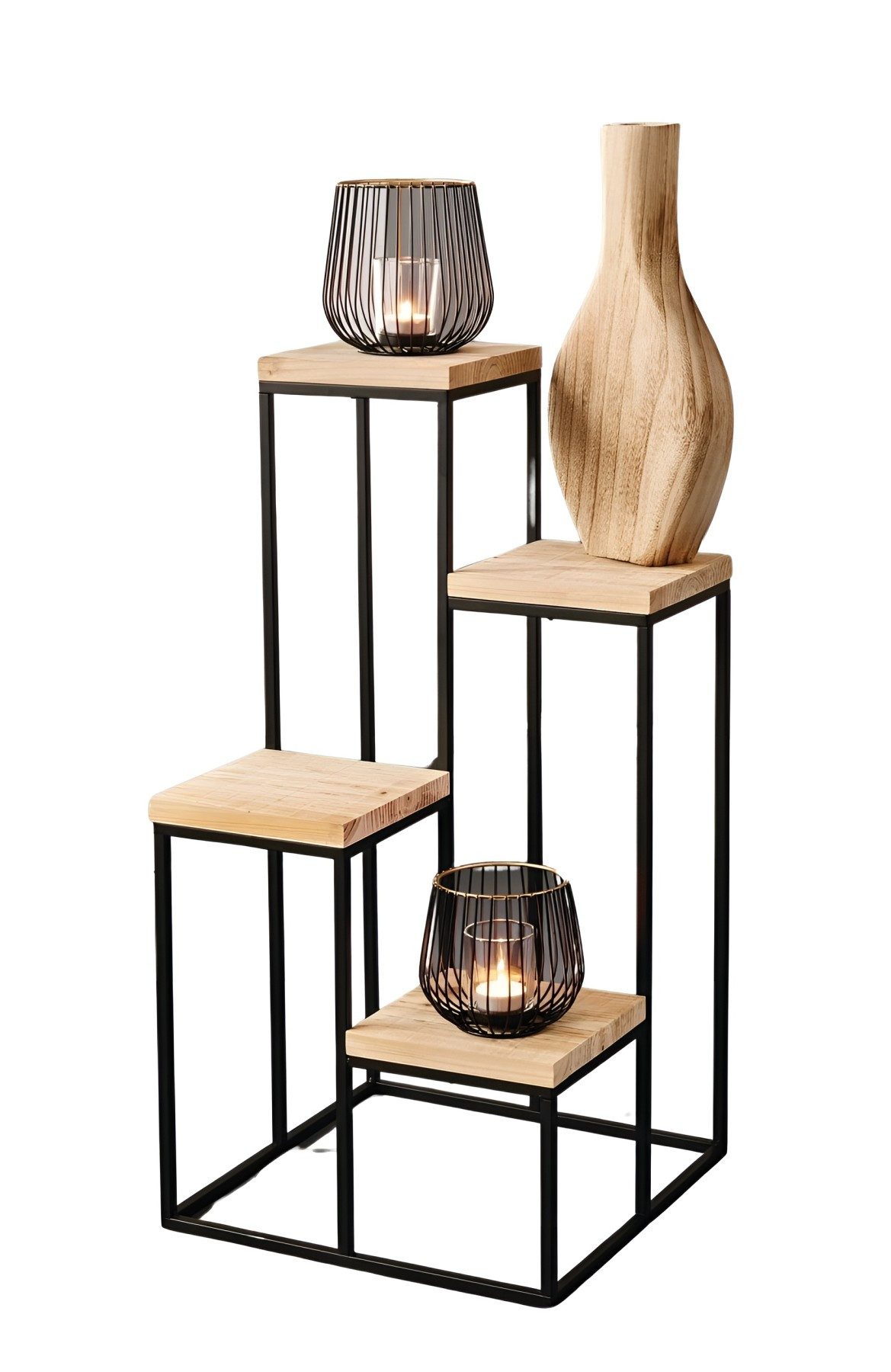 Dekoleidenschaft Stufenregal "Schlicht" aus Metall & Holz, 4 Ebenen, Blumenregal, Pflanzenständer, Dekoregal, Blumentreppe, Pflanzentreppe, Standregal, Blumenhocker