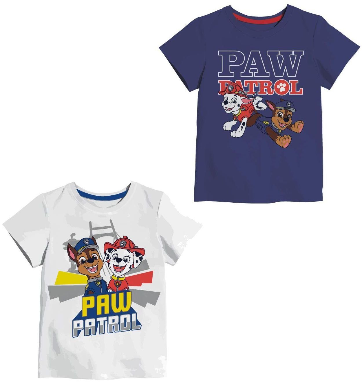 T-Shirt 2x PAW PATROL T-Shirt 2 Stück Doppelpack Jungen und Mädchen Shirts Chase + Marschall Gr. 92 98/104 110/116 122/125