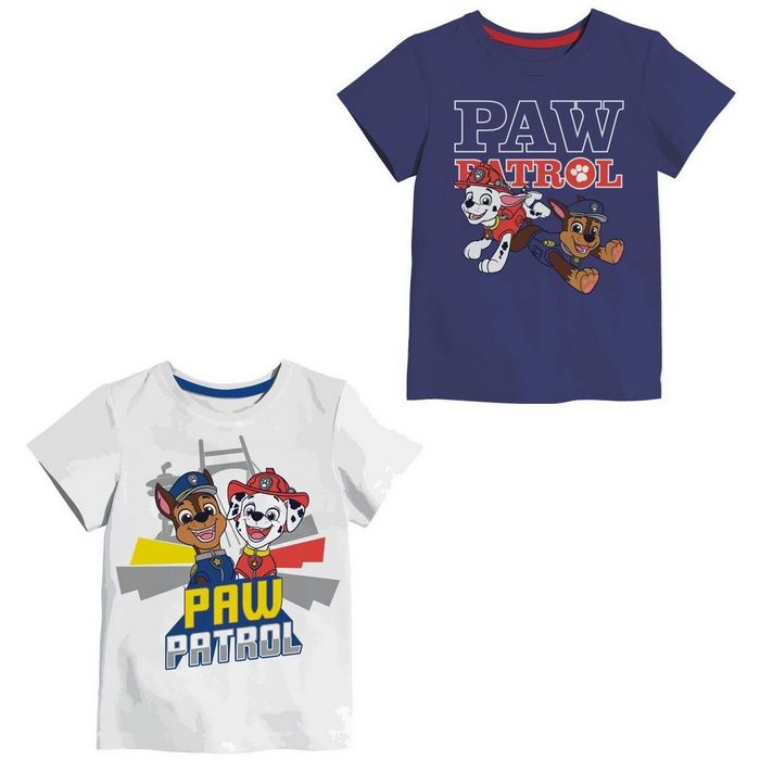 PAW PATROL T-Shirt 2x PAW PATROL T-Shirt 2 Stück Doppelpack Jungen und Mädchen Shirts Chase + Marschall Gr. 92 98/104 110/116 122/125