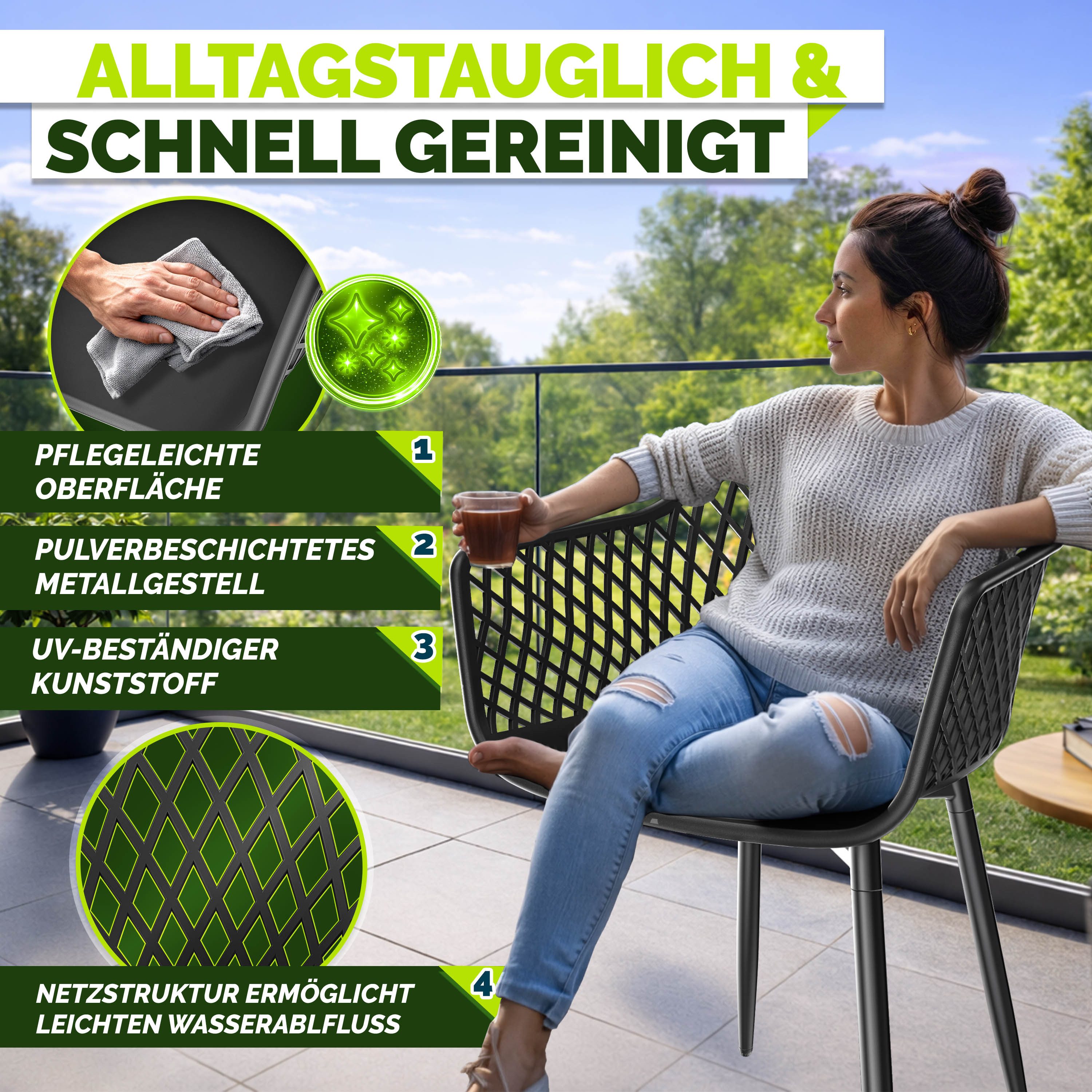 tillvex Gartentisch tillvex® Movo Gartenstühle mit Metallfüßen (Gartenstühle UV-beständig Terrassenstuhl Gartenmöbel, 4-St., Terrasse Balkon Outdoor Garten), be – Bild 5 von 5