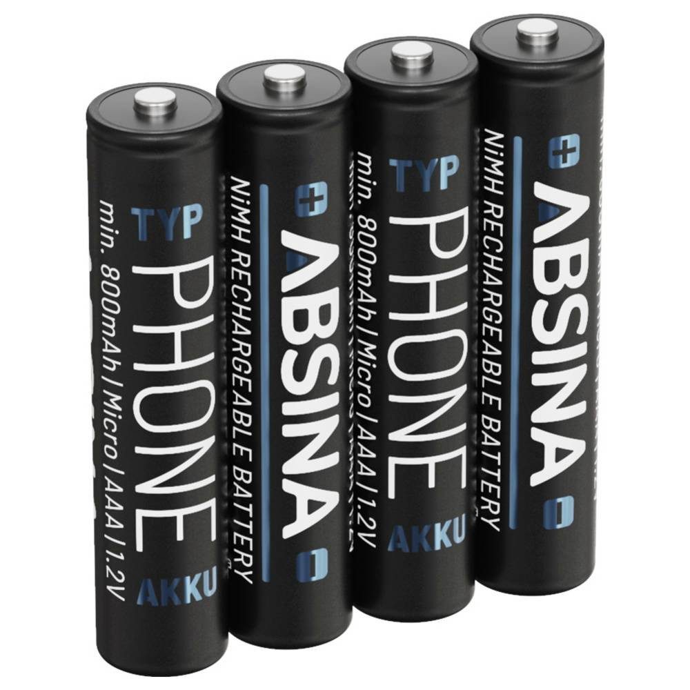 ABSINA Akku AAA für Telefon 800 mAh - 4x NiMH Telefonakkus Akkus Batterien Akku 800 mAh (1.2 V)