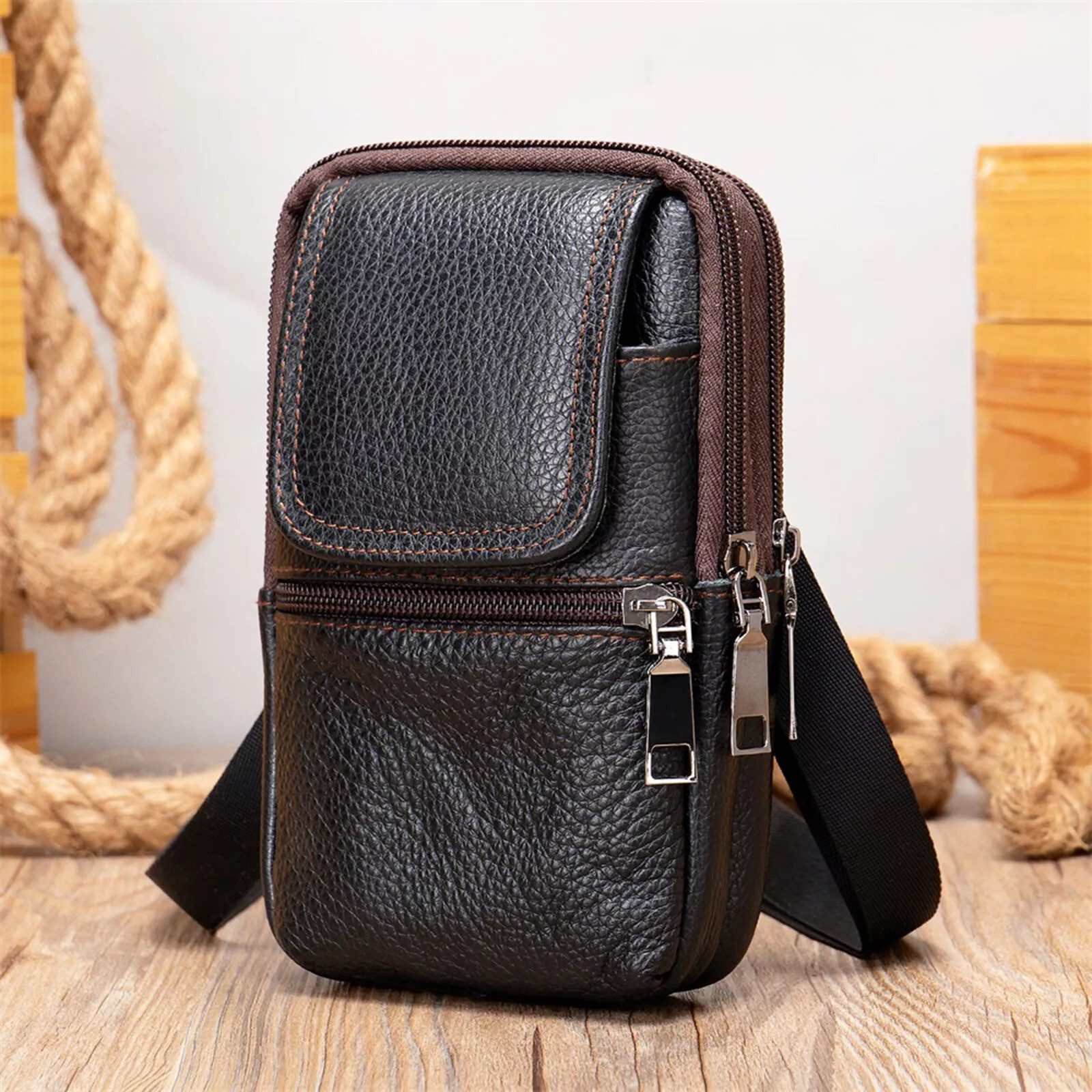 YUBRO-STUDIO Schultertasche Herren Leder Umhängetasche Mehrfach-Taschen günstig online kaufen