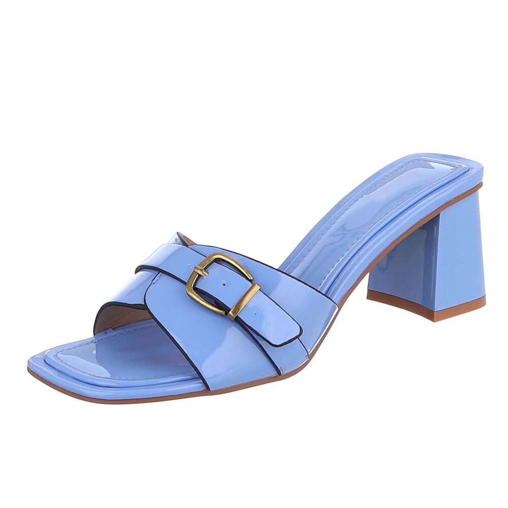 Ital-Design Damen Sandalette mit Blockabsatz und Schnalle Pantolette (92002598) Blockabsatz Pantoletten in Blau