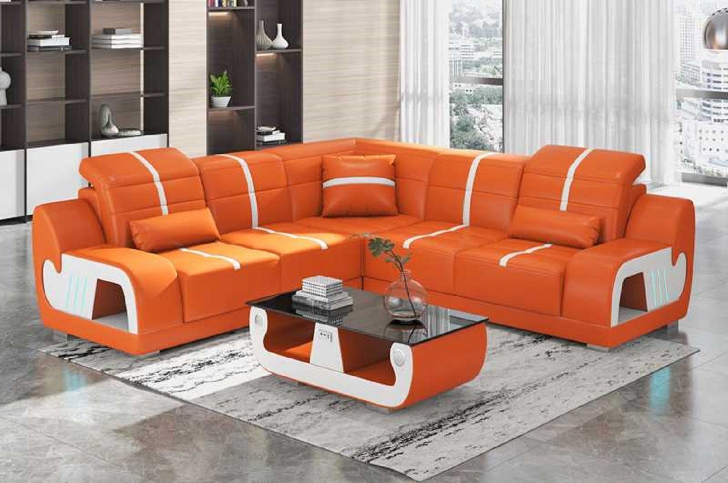 L Sofas Made Orange Ecksofa Europe Sofa JVmoebel Kunstleder Ecksofa in Teile, Eck, Polster Form Designersofa 3