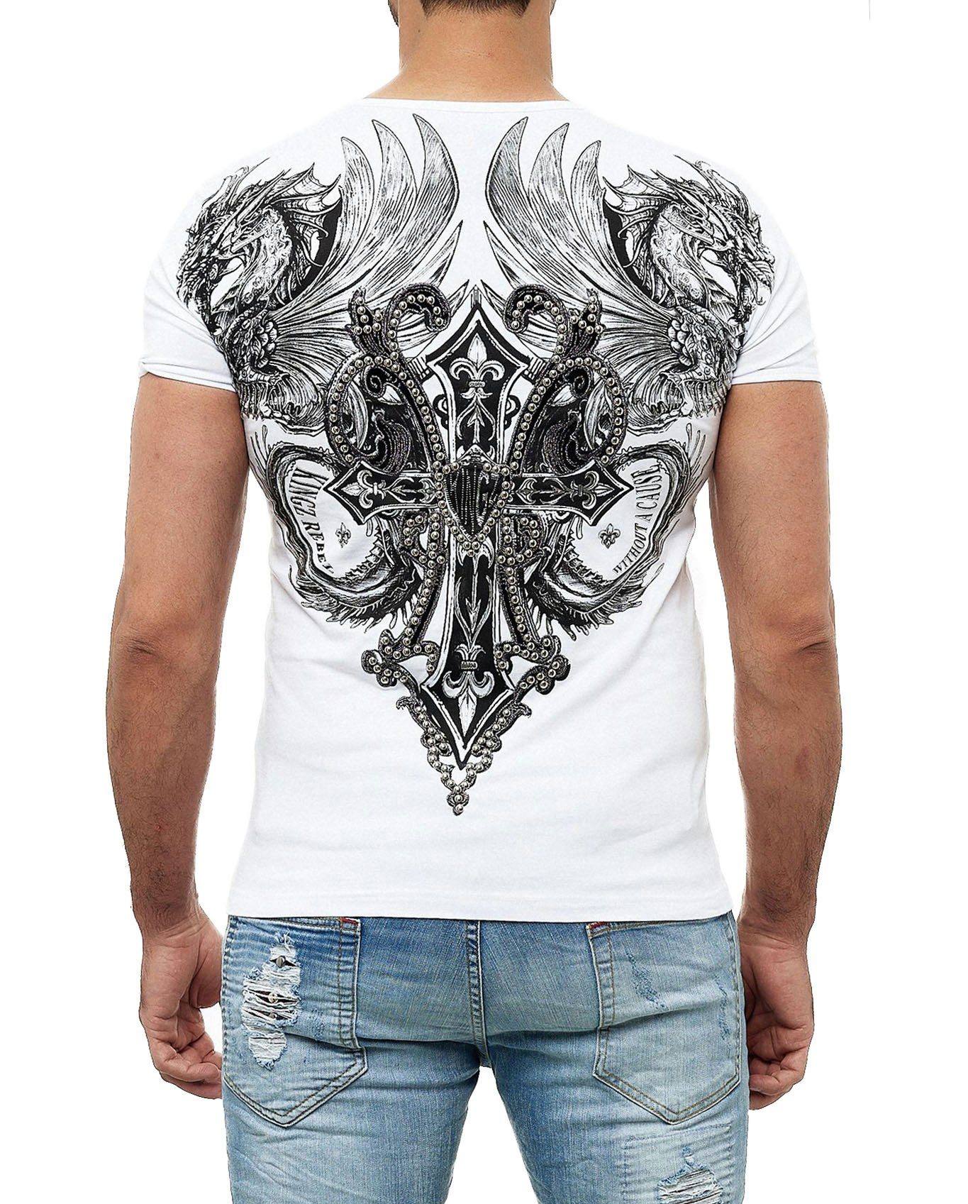 T-Shirt in KINGZ ausgefallenem Design weiß-silberfarben