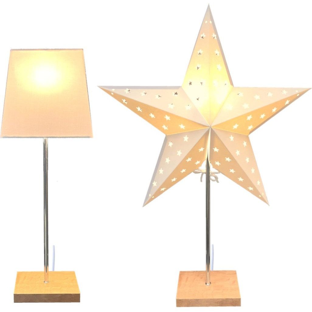 Seasonals Tischleuchte 1051 Leuchter "Dual" weiß Edelstahl Holzfuß E14 Schalter Zuleitung 1,8