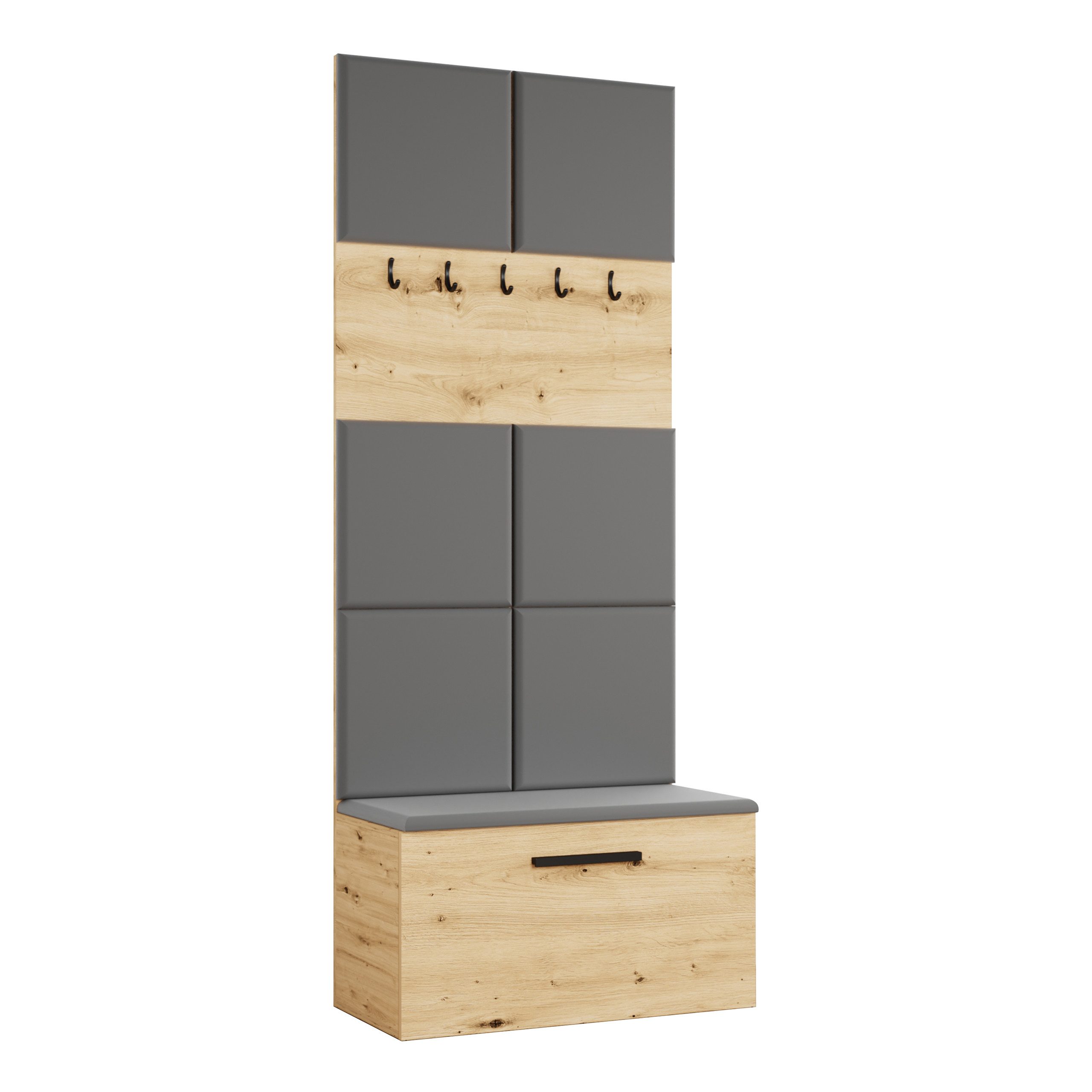Masseno Garderobenschrank MODULO 80,6 x 204 cm Flurmöbel Garderoben-Set Eiche Artisan