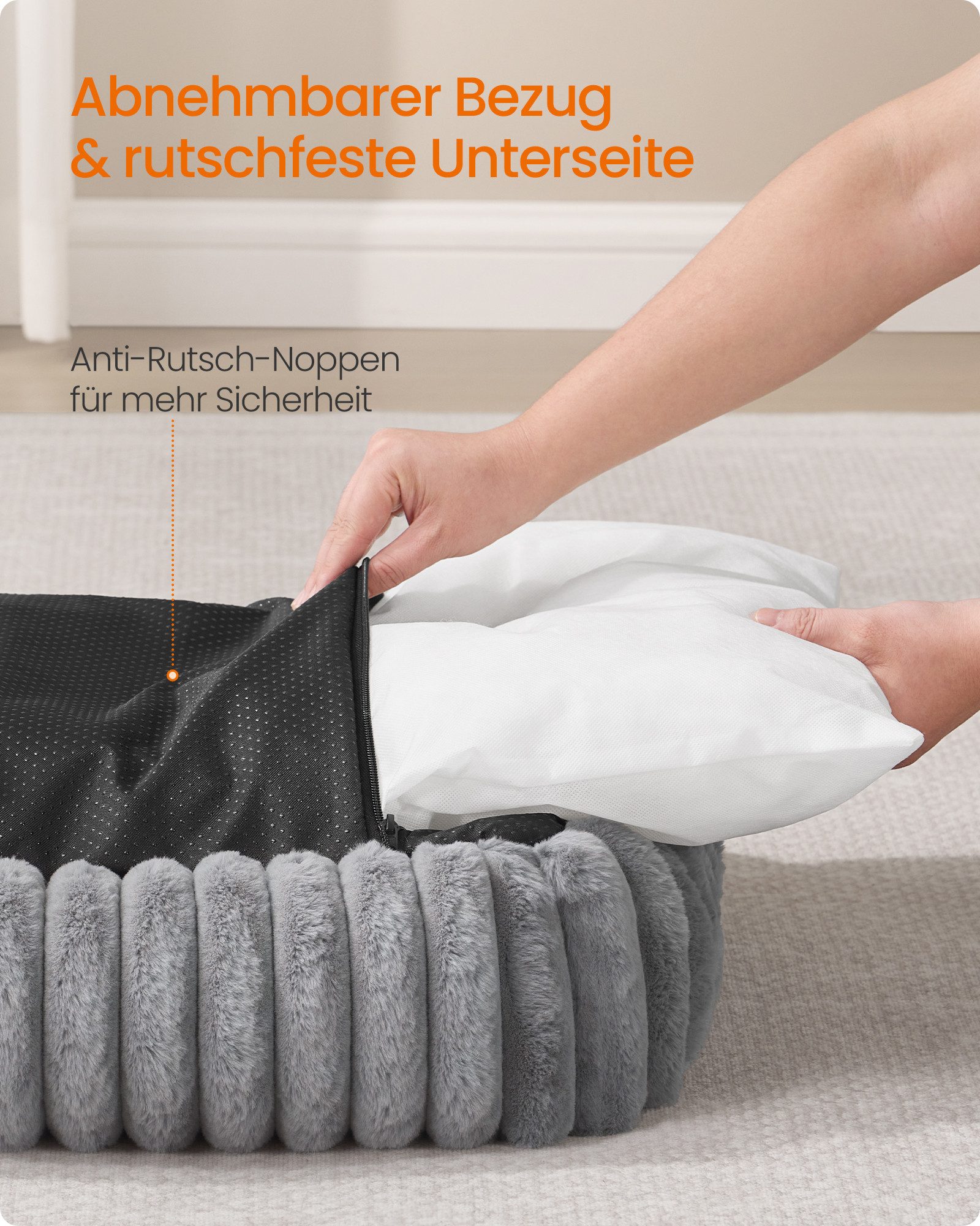FEANDREA Hundebett orthopädisches Hundekörbchen, flauschige Hundematte, mittelgroßes, Hundekissen waschbar, weiche Polsterung, 71x55x18 cm, M – Bild 5 von 5