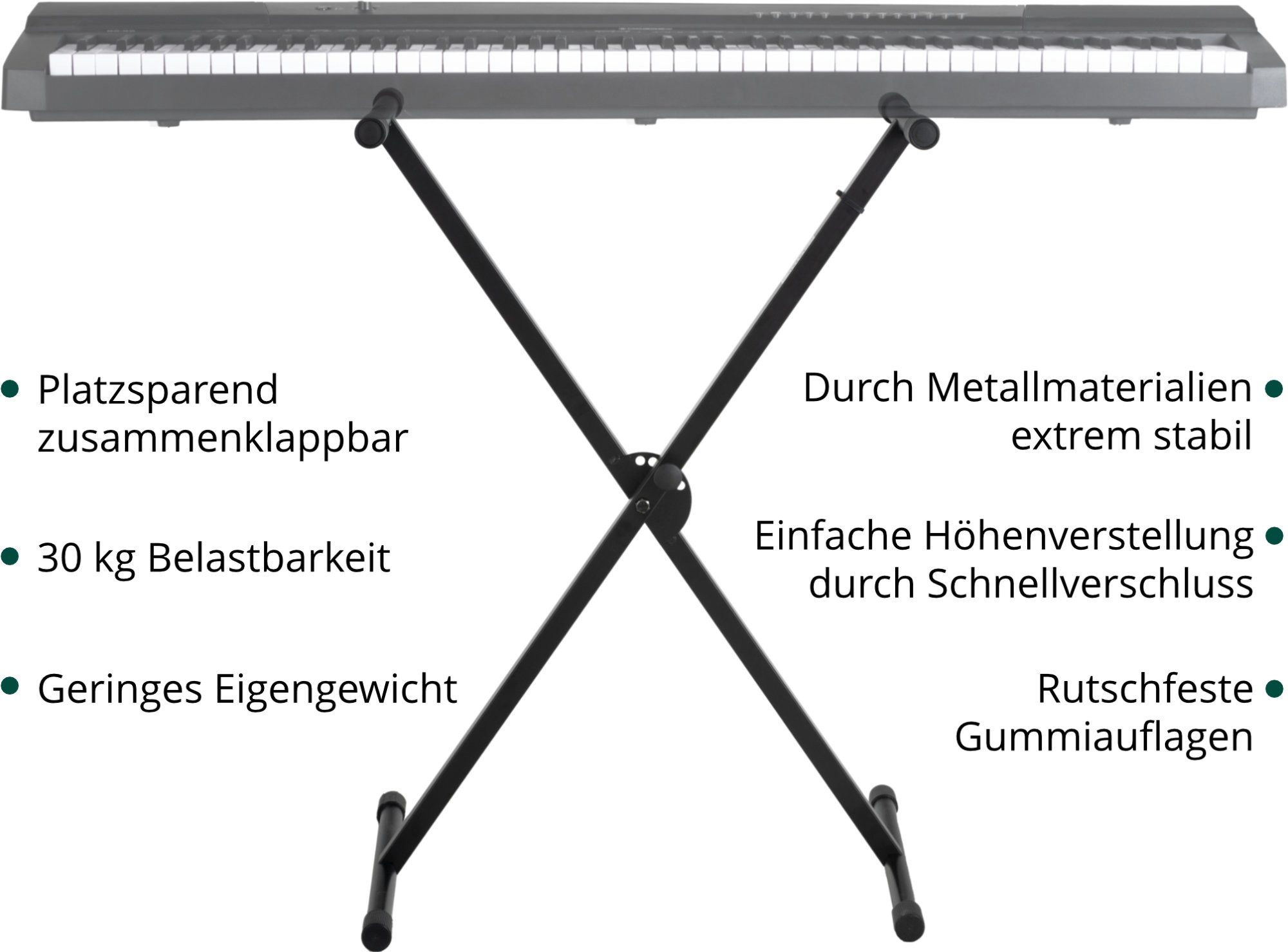 Classic Cantabile Keyboardständer - einstrebiges Keyboardstativ, 5-fach höhenverstellbar - zusammenklappbar