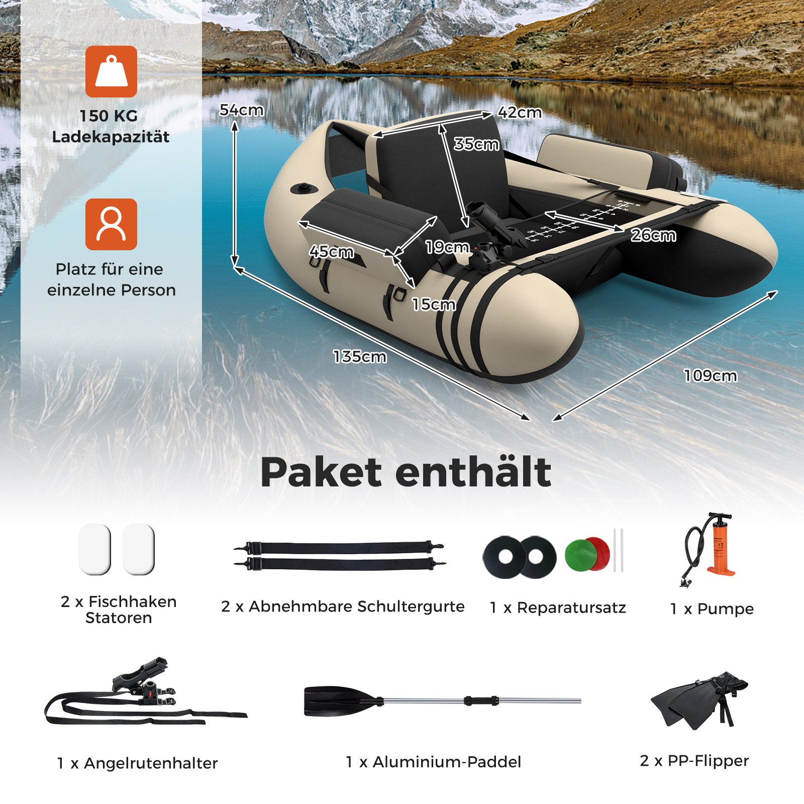 COSTWAY Schlauchboot, mit Verstellbarer Rückenlehne, inkl. Pumpe & Paddel