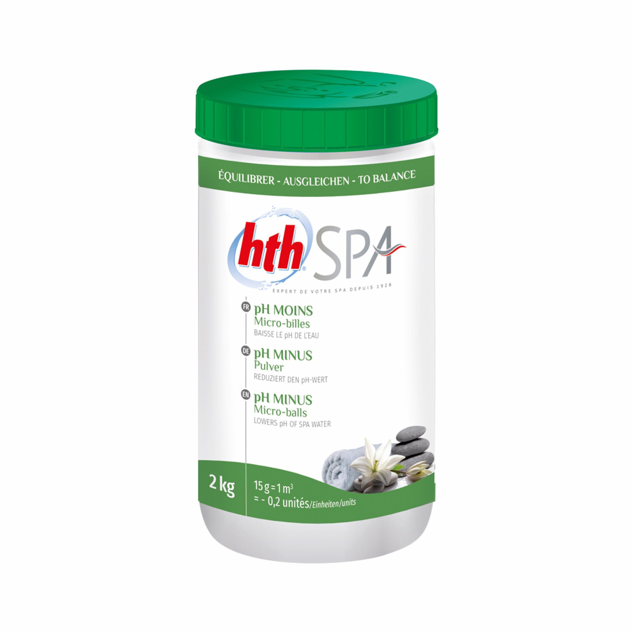 HTH Poolpflege hth Spa pH-Minus Pulver 2 Kg pH-Wert Senkung für Whirlpools und Spas