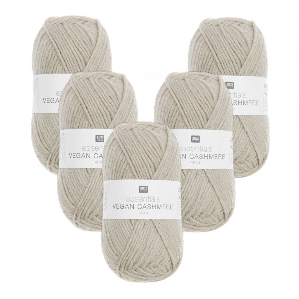 Rico Design 5 x RICO ESSENTIALS VEGAN CASHMERE ARAN Häkelwolle, 200 m