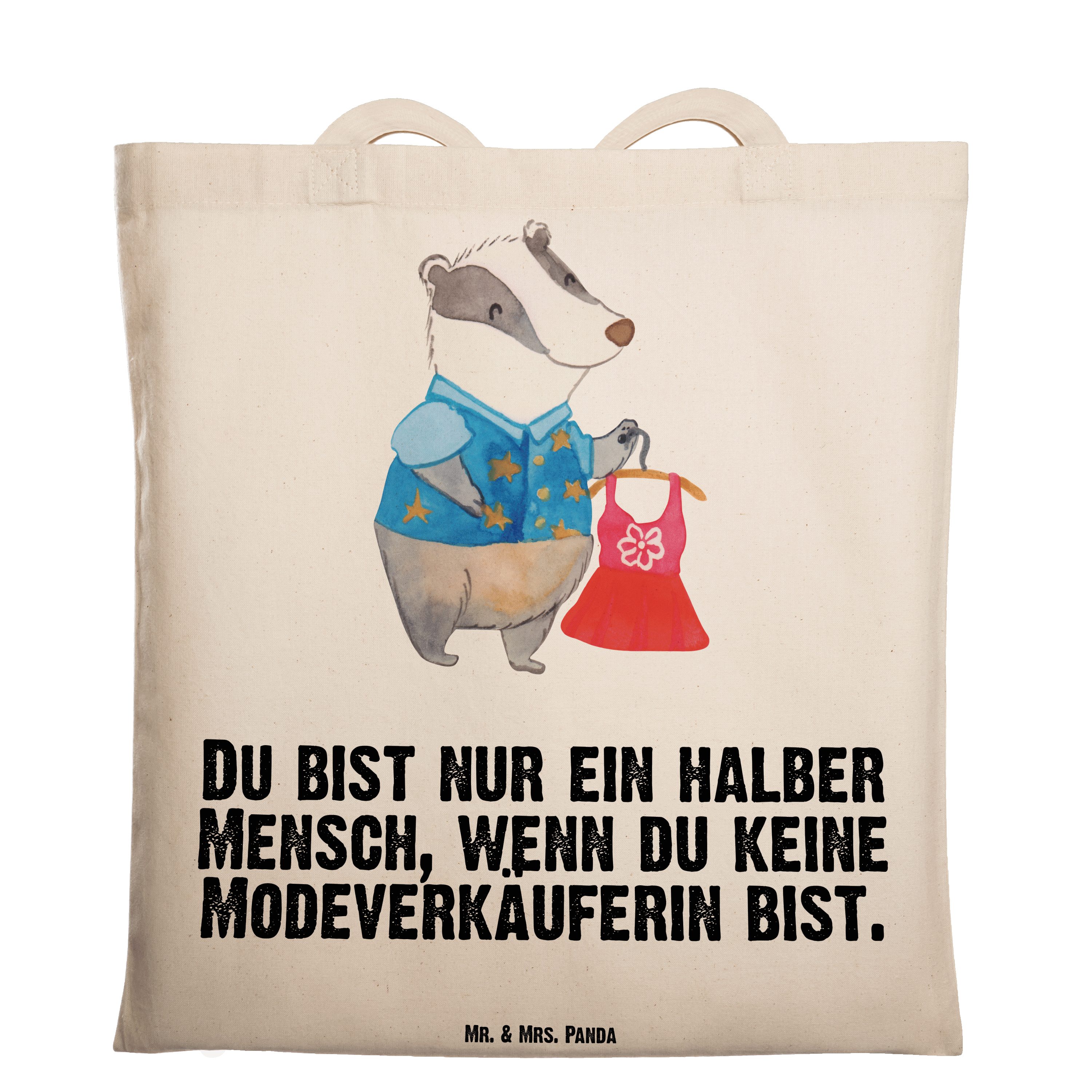 Mr. & Mrs. Panda Tragetasche Modeverkäuferin mit Herz - Transparent - Geschenk, Einkaufstasche, Fa (1-tlg)