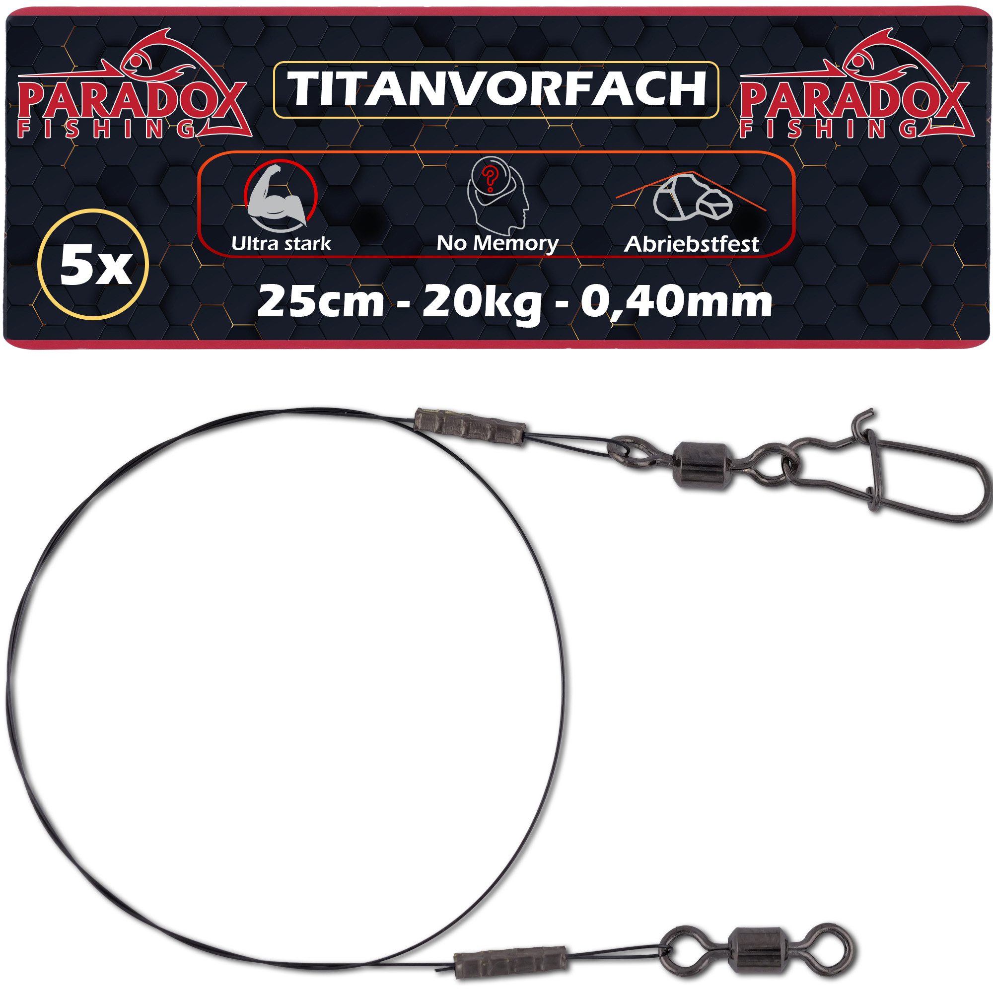 Paradox Fishing Angelschnur Titan-Vorfach fürs Hecht-Angeln, 0,25 m Länge, Hechtsicher Knickfrei