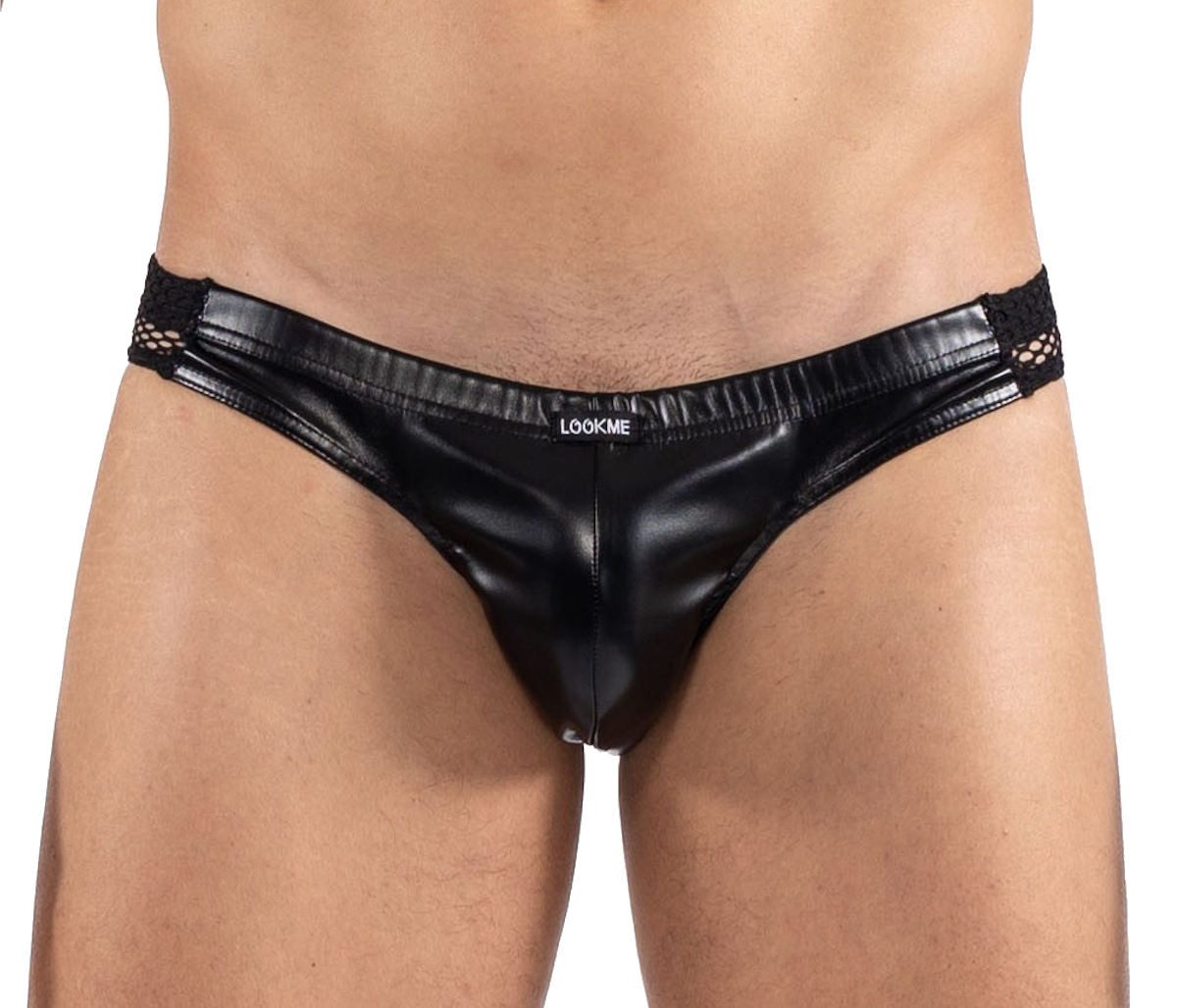 String Männer Wetlook-String mit Netz Herrenstring Kunstleder Brief 2401-61