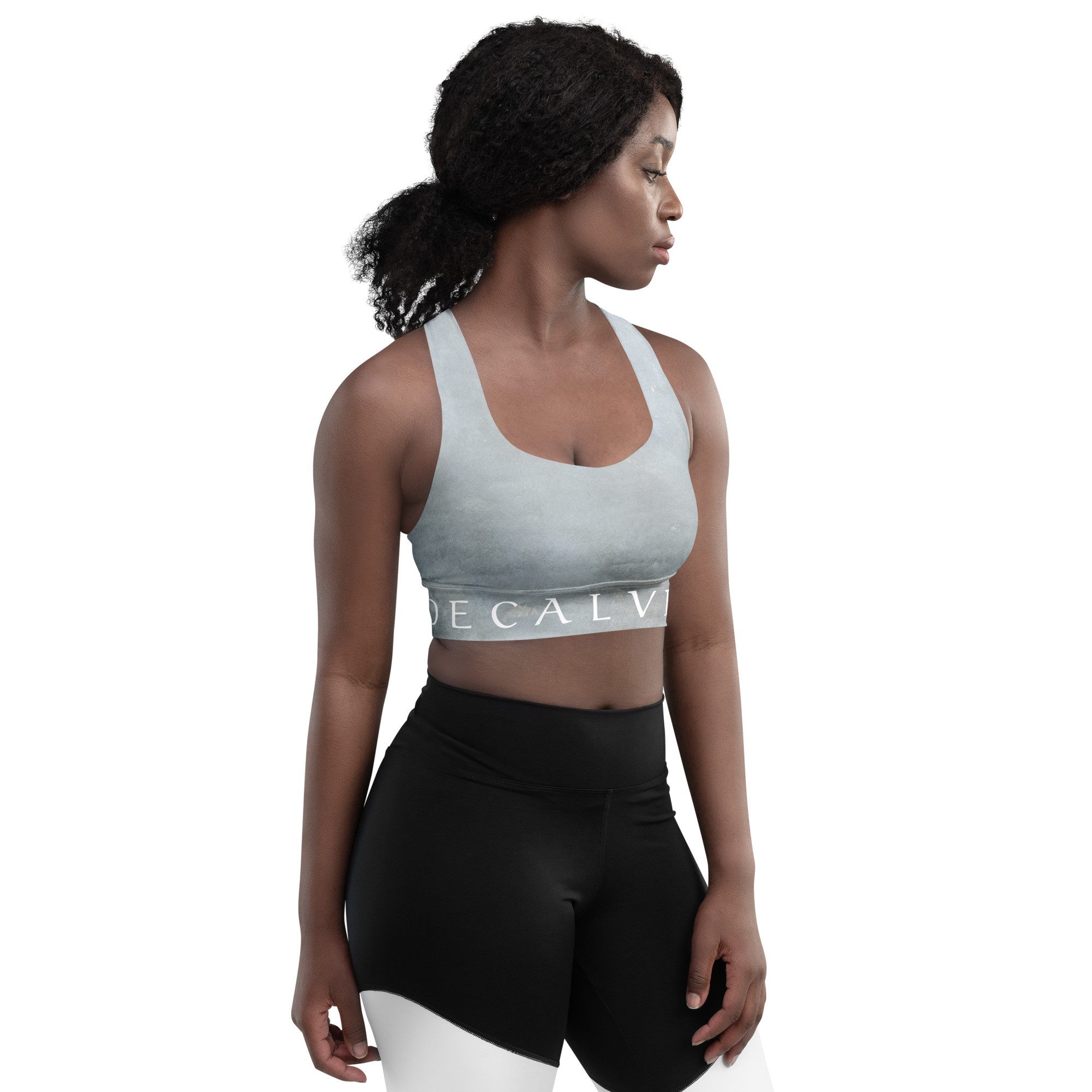DECALVIBES Sport-BH Longline Sports Bra Pure Concrete Longline Design, starker Halt, herausnehmbare Pads, atmungsaktiv