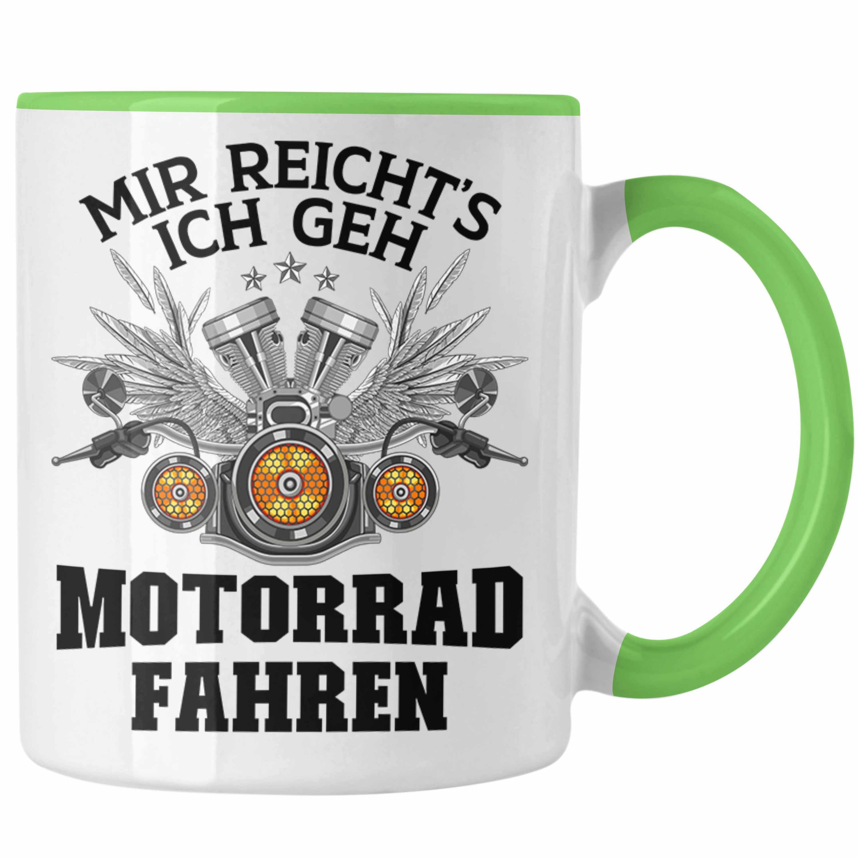 Trendation Tasse Trendation - Motorradfahrer Geschenk für Männer Motorrad Tasse mit Spruch Kaffeetasse für Biker Herren Grün