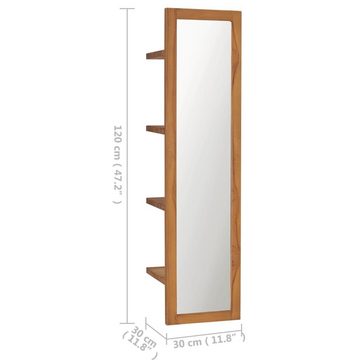 furnicato Wandspiegel mit Regalen 30×30×120 cm Teak Massivholz