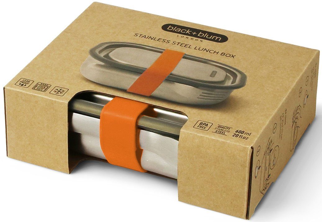 black+blum Lunchbox, Edelstahl, (1-tlg), (3-in1), auslaufsicher, mit Silikon-Ventil, Gabel und Gurt, 600 ml
