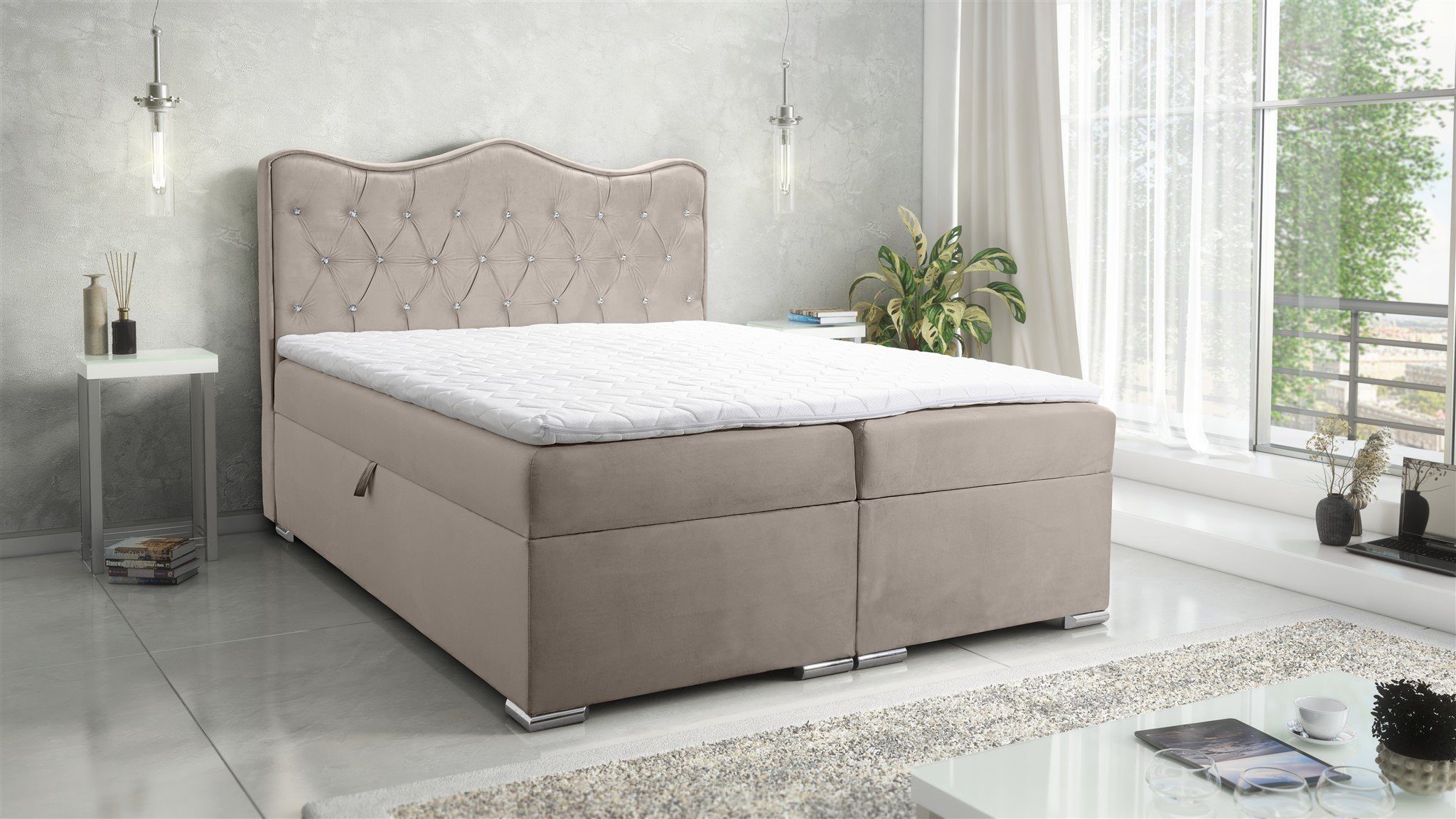Fun Möbel Boxbett Schlafzimmerbett SULTAN New in Stoff Velvet X (inkl. Kaltschaumtopper und Bettkästen)