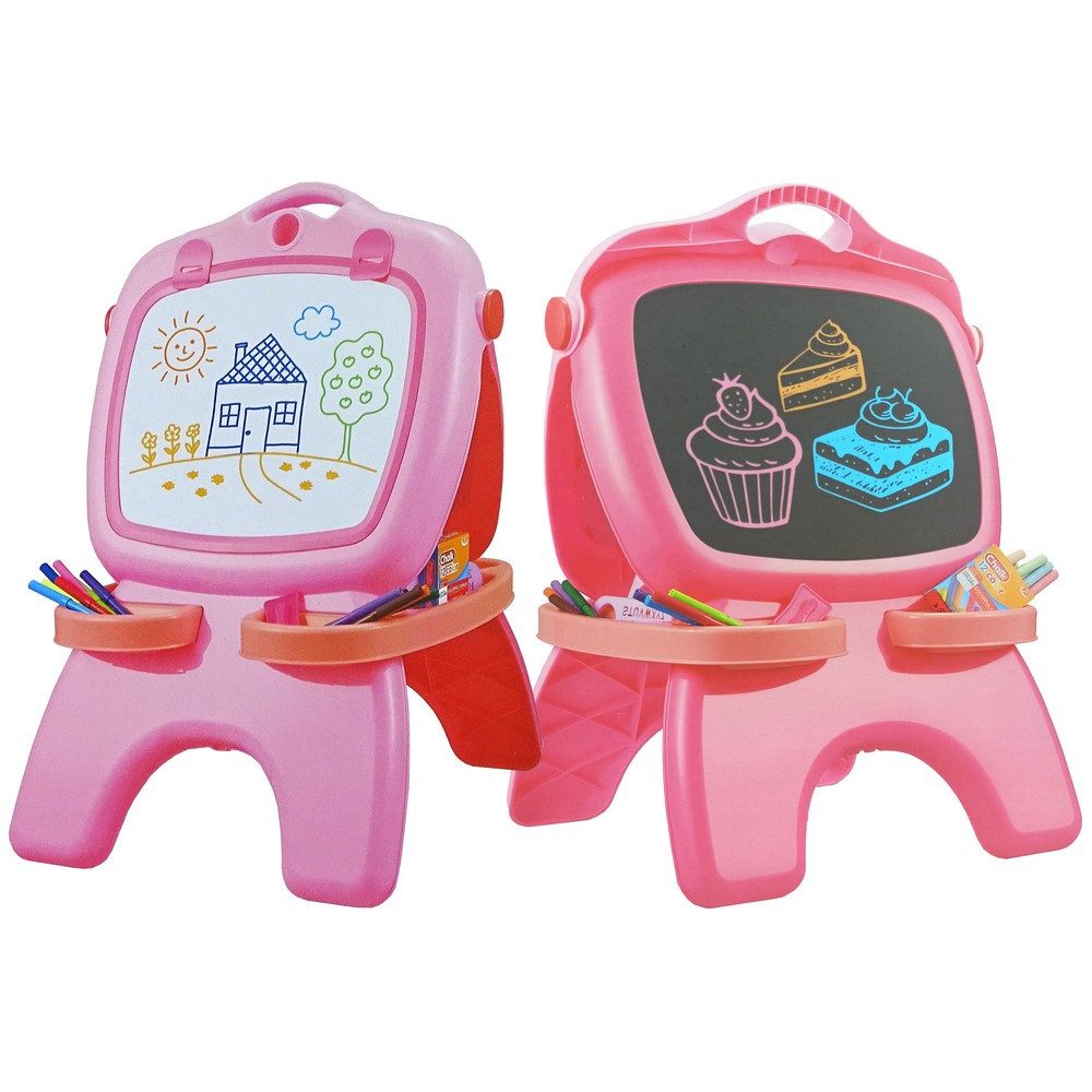 LEAN TOYS Standtafel Maltafel Kindertafel Lerntafel, (Spar-Set, 1-tlg., 64 x 44 cm doppelseitig), doppelseitig, magnetisch, Schablonen, Ablagefächer