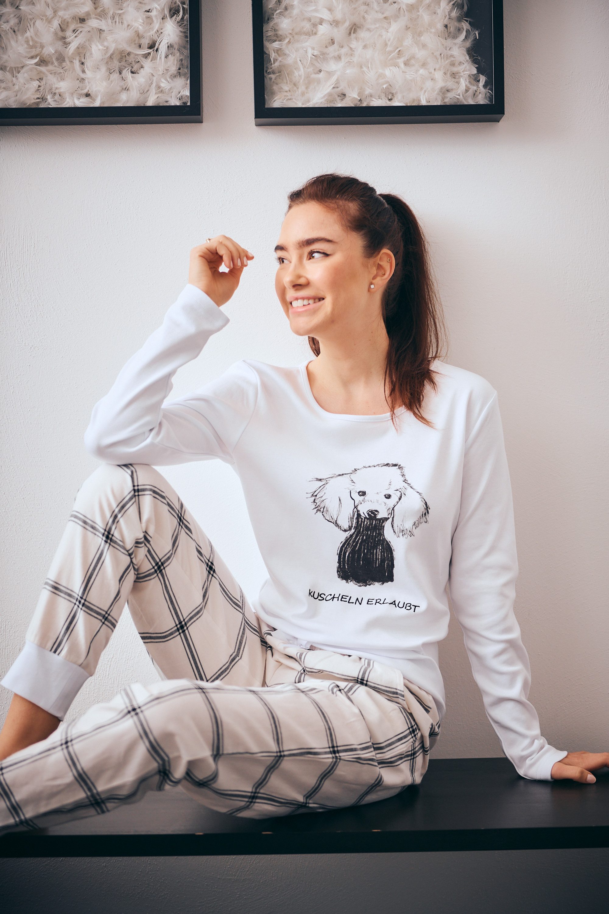 Louis & Louisa Pyjama Louis und Louisa Damen Pyjama Bündchen mit "Pudel-Druck!