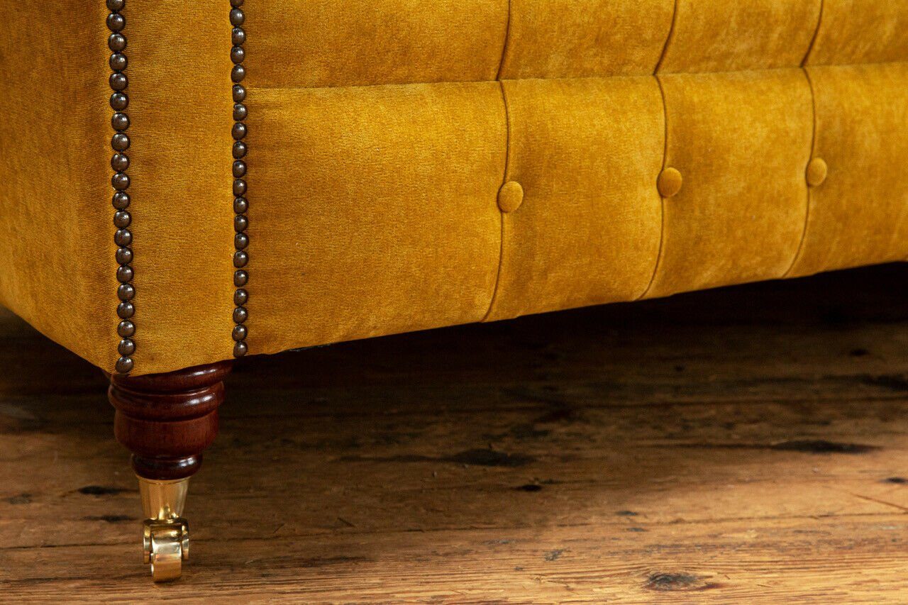 Knöpfen. Gelbe, Modern Design Sitzer mit Sofa Rückenlehne Samt Die Wohnlandschaft 3 JVmoebel Chesterfield-Sofa Couch