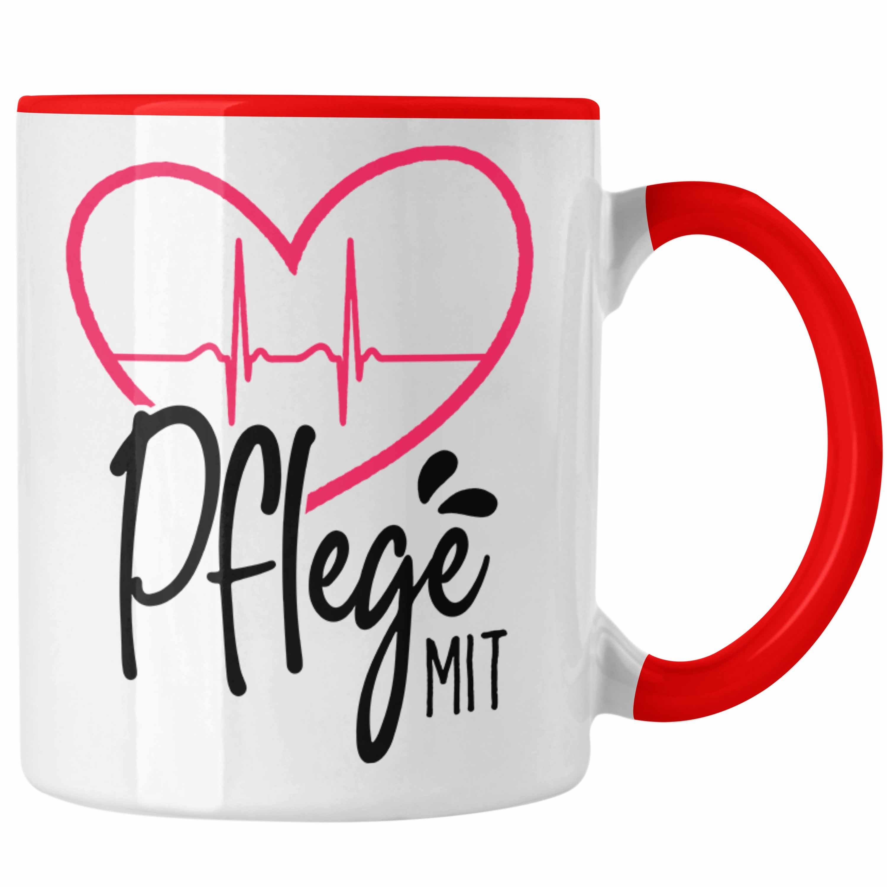 Grafik Pfleger Pfleger Geschenkidee Tasse Rot "Pflege Tasse Herz" Geschenk Trendation mit