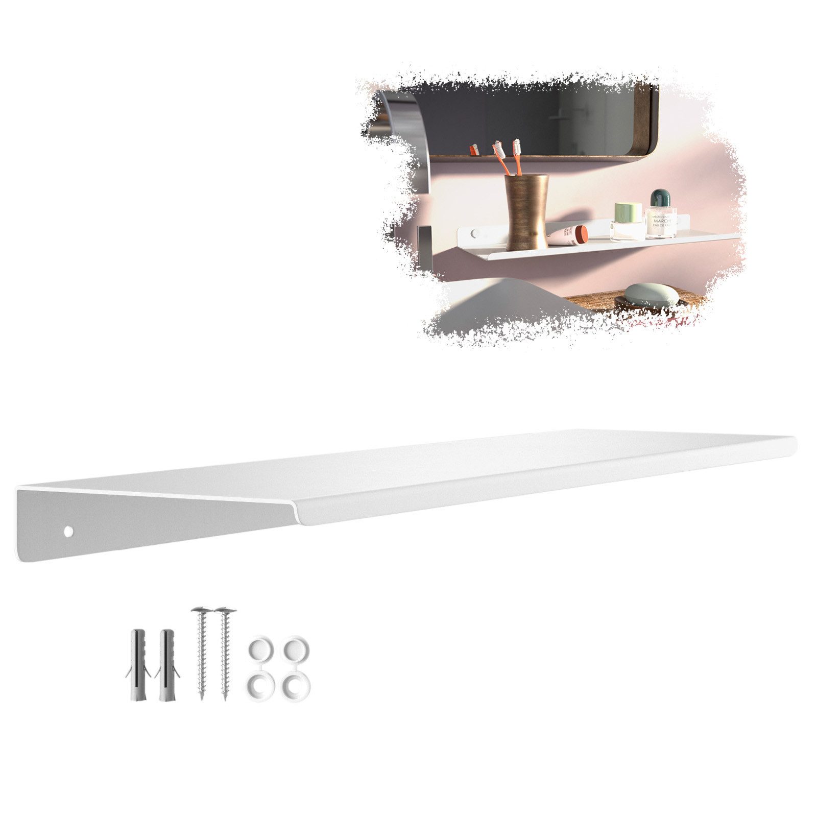 SO-TECH® Wandregal Schweberegal HOVER 35/45 x 13 x 3 cm inkl. Befestigungsset, 1-tlg., Wandmontage, für Bad Küche oder Wohnzimmer, Weiß