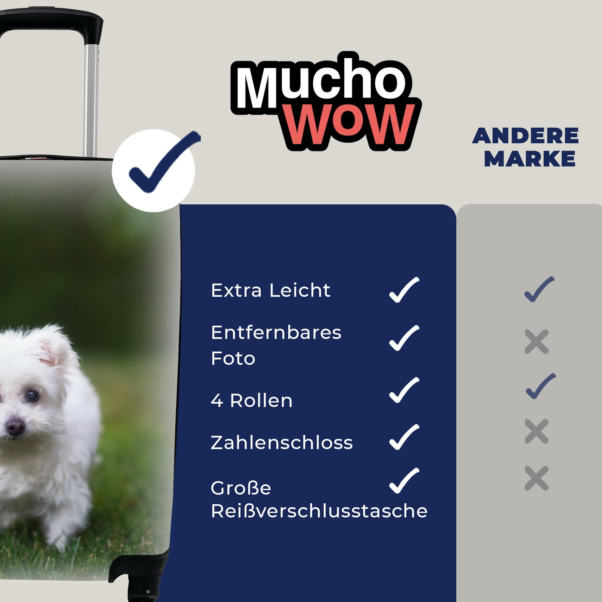 Hund MuchoWow Reisetasche Wiese, 4 Ferien, Reisekoffer mit Handgepäck rollen, Handgepäckkoffer Rollen, für auf einer Malteser Trolley,