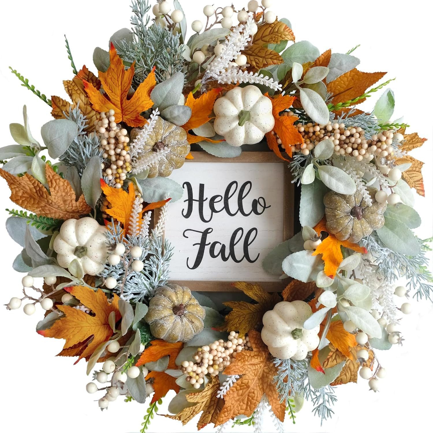 Diwzbyn Dekokranz Herbstlicher Thanksgiving-Dekokranz mit Kürbissen und Beeren, für Halloween, Erntedankfest und die herbstliche Wohndekoration