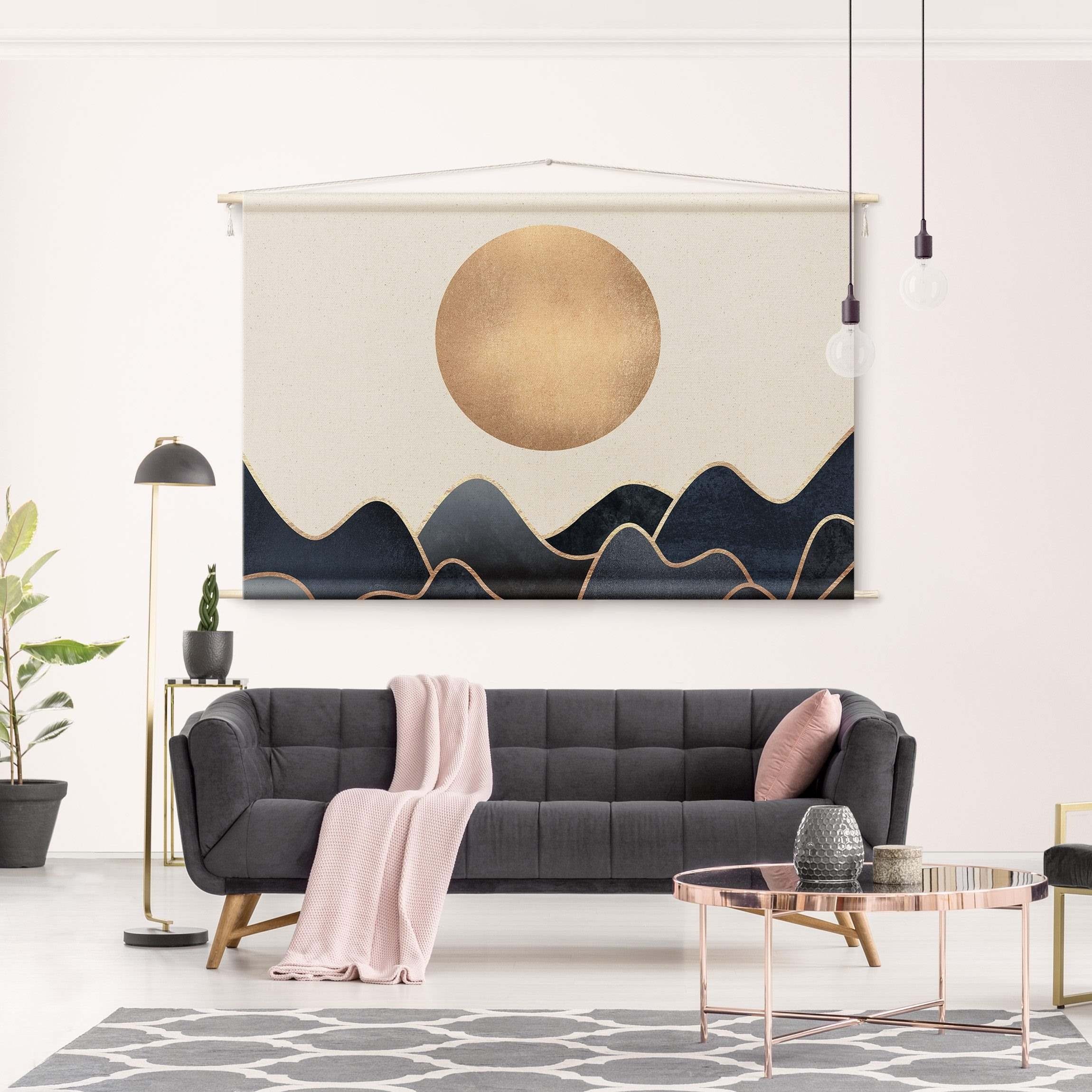 Bilderdepot24 Wandteppich modern Abstrakt Aquarell gold, rechteckig, Höhe: 2.6 mm, großes Wandbild aus Natur-Baumwolle Wandbehang Stoffbild Tuch Wollseil