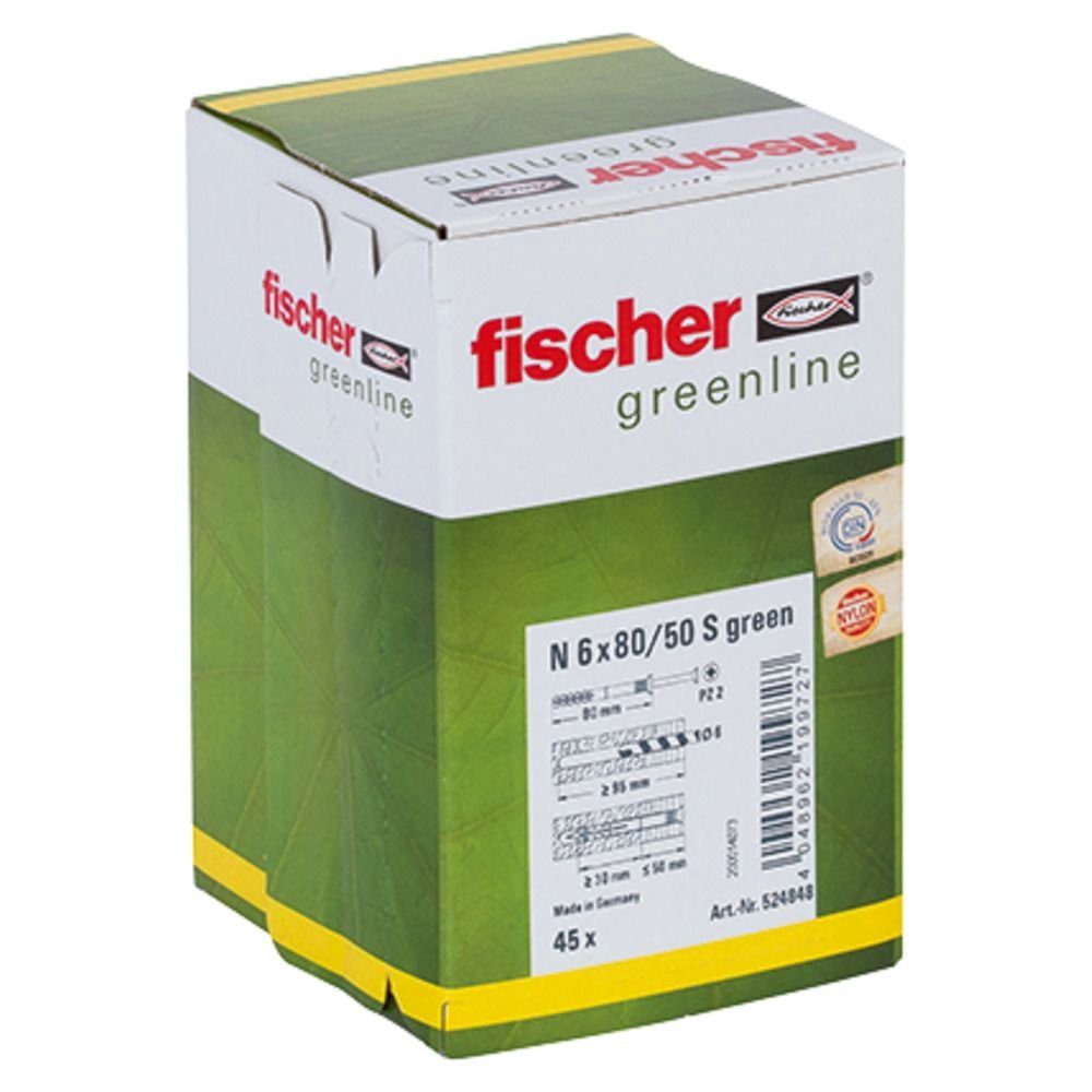 fischer Schrauben- mm - und Nageldübel green Fischer N Stück Dübel-Set 6.0 45 x 80