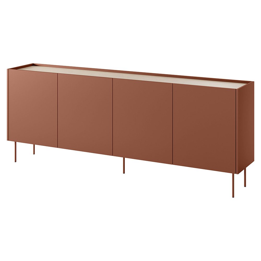Lomadox Sideboard DELFT-141, in rot und Eiche, 220 cm breit, grifflos