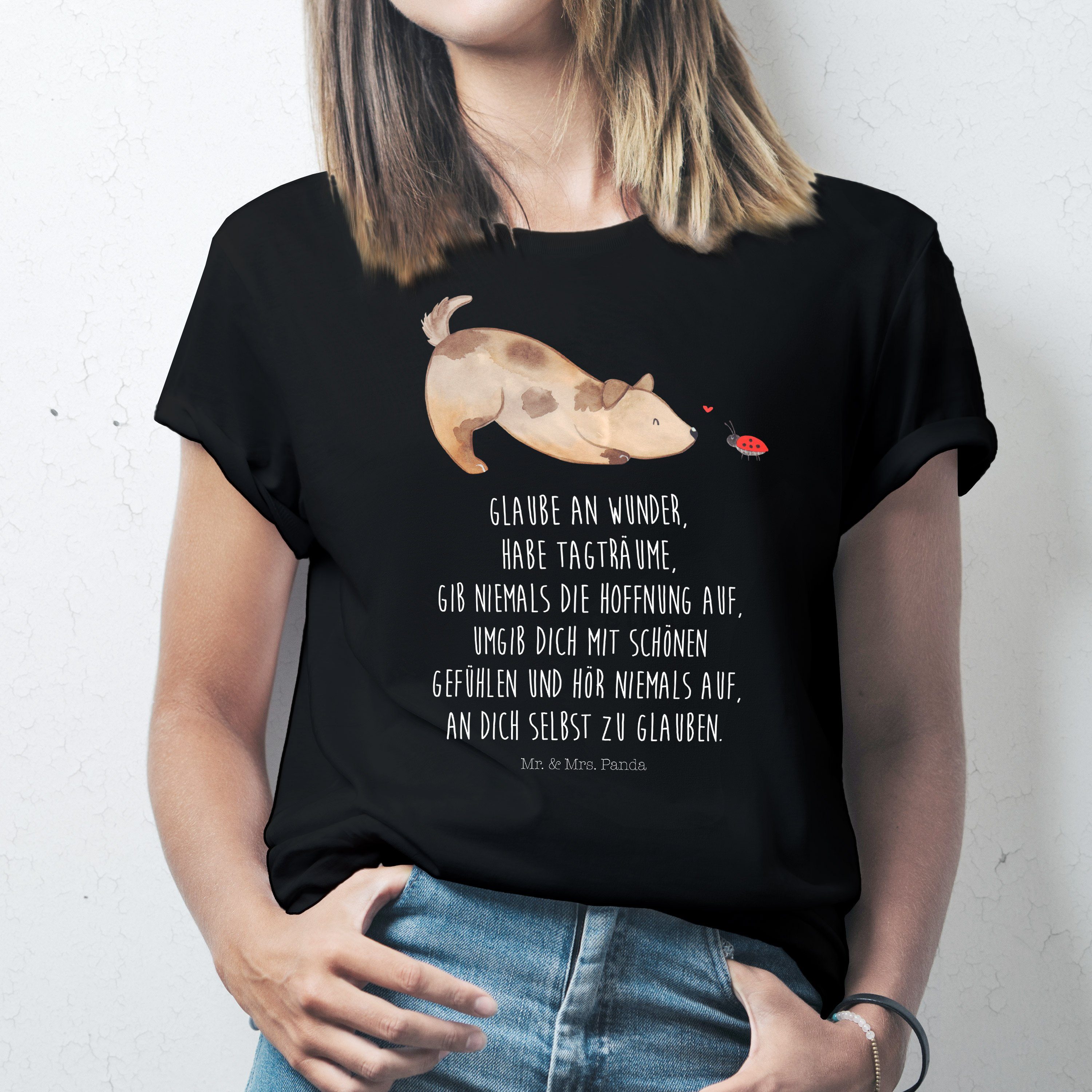 Hund T-Shirt - & Geschenk, verspielt, (1-tlg) Mrs. Panda Marienkäfer Schwarz Mr. - Hundebesitzer, Nach